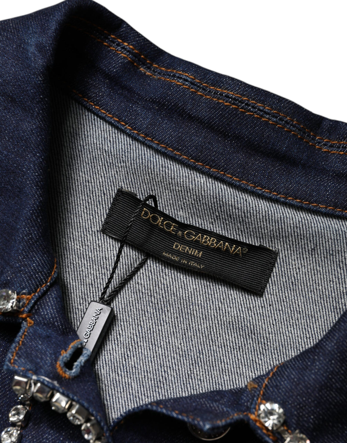 Dolce & Gabbana Blaue Denim-Baumwolljacke mit Kristallverzierung