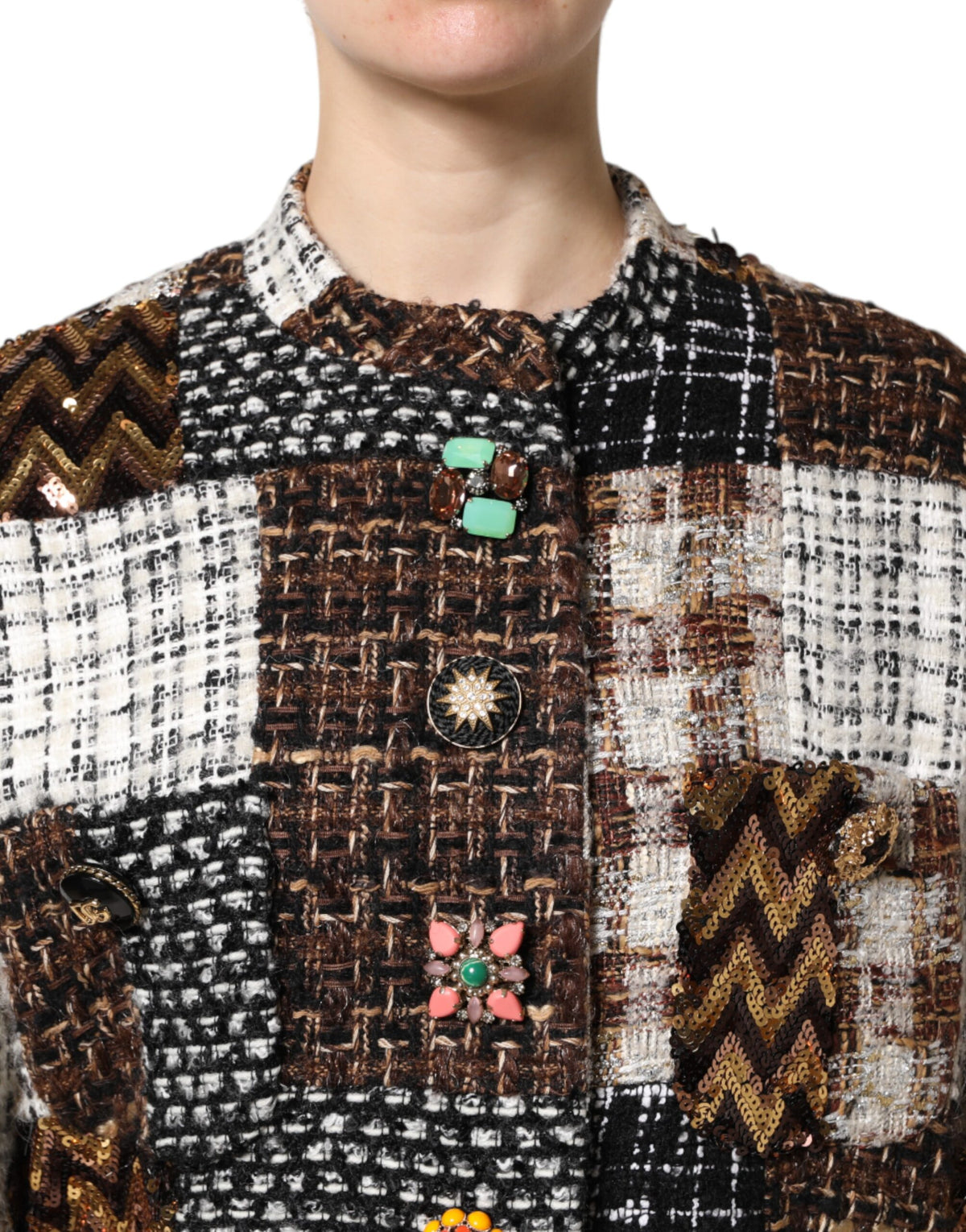 Dolce & Gabbana Multicolor Patchwork Jacke mit Knopfleiste