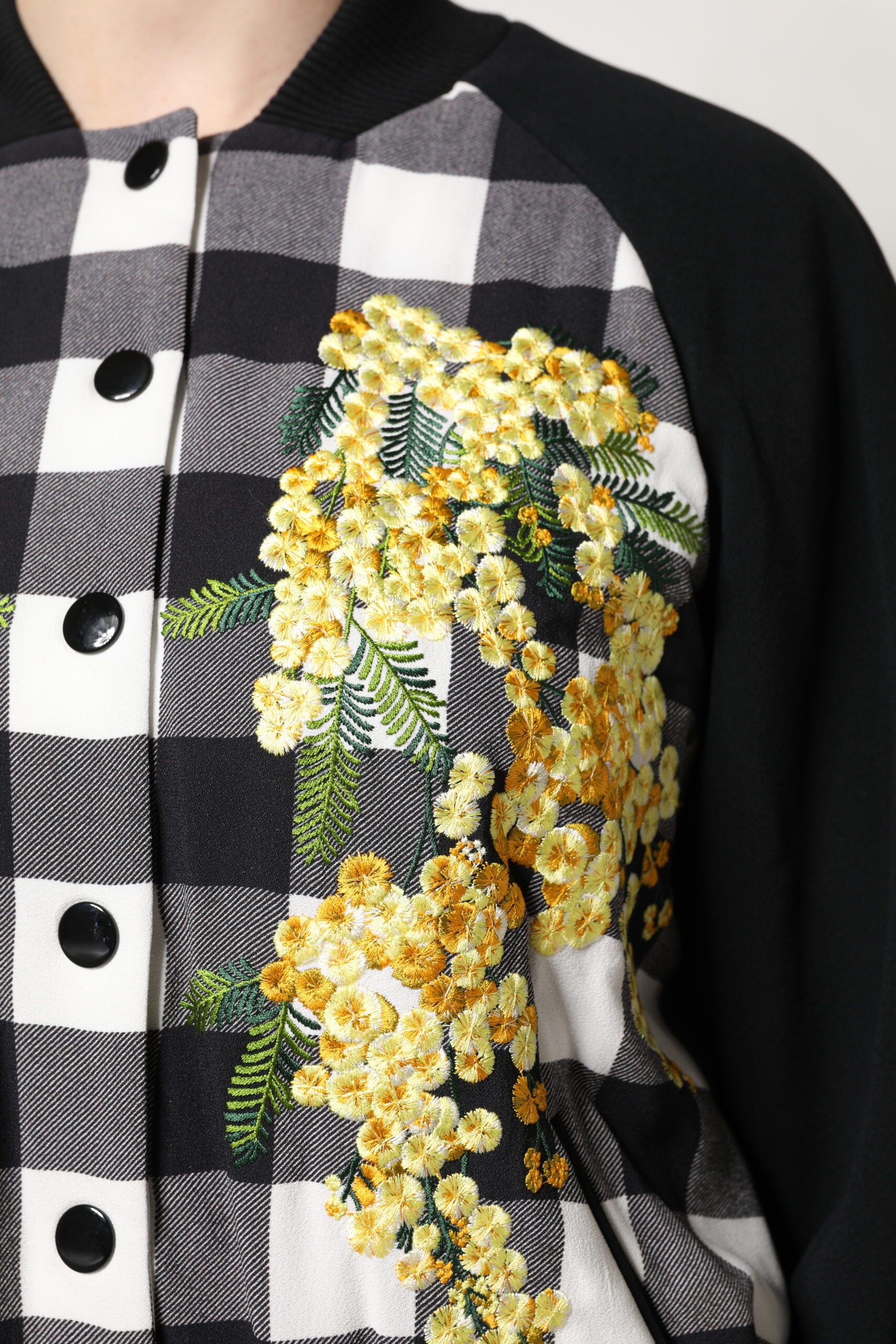 Dolce & Gabbana Schwarz Weiß Karo Floral Button Down Jacke
