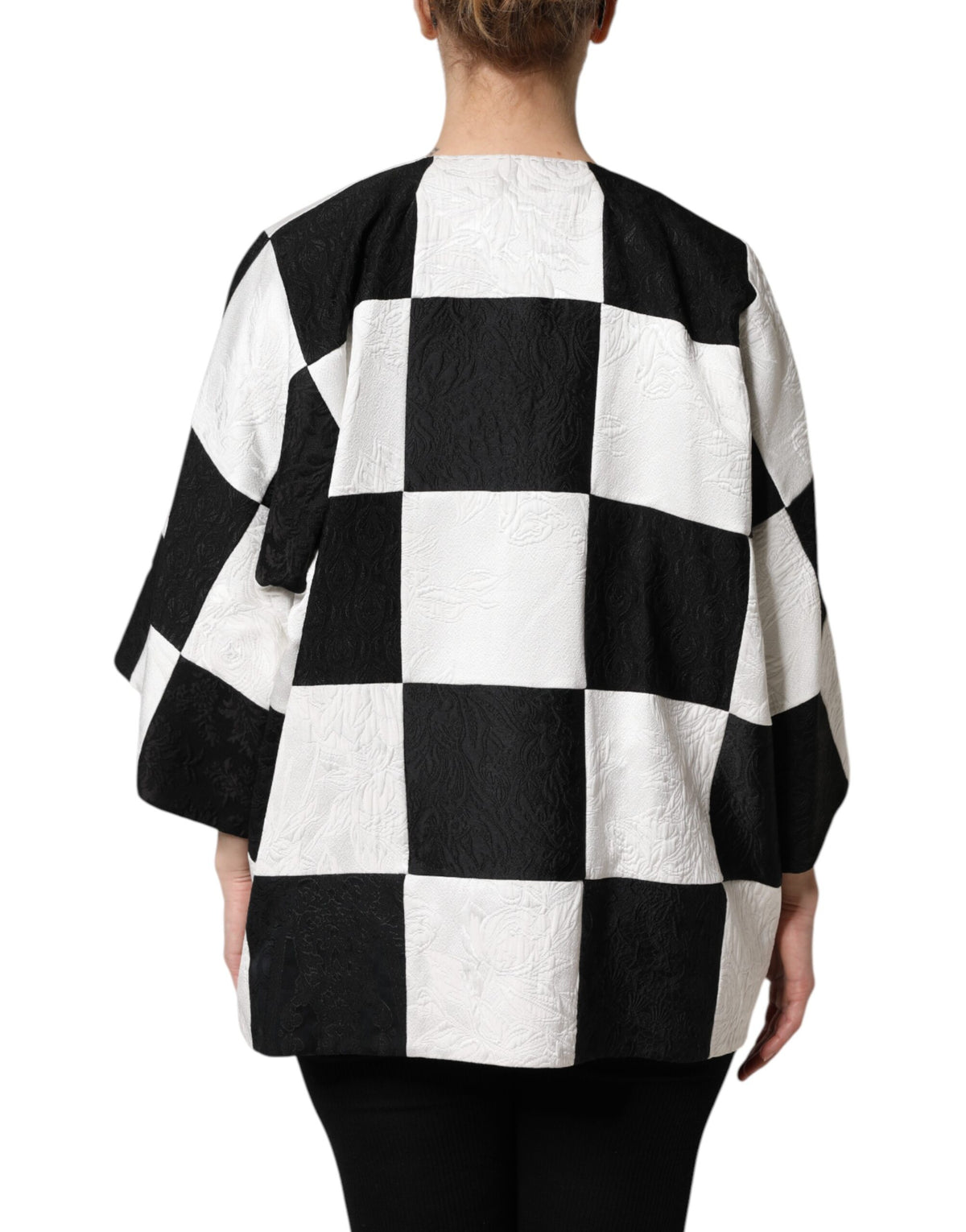 Dolce & Gabbana Weiß Schwarz Patchwork Jacquard Blazer Jacke