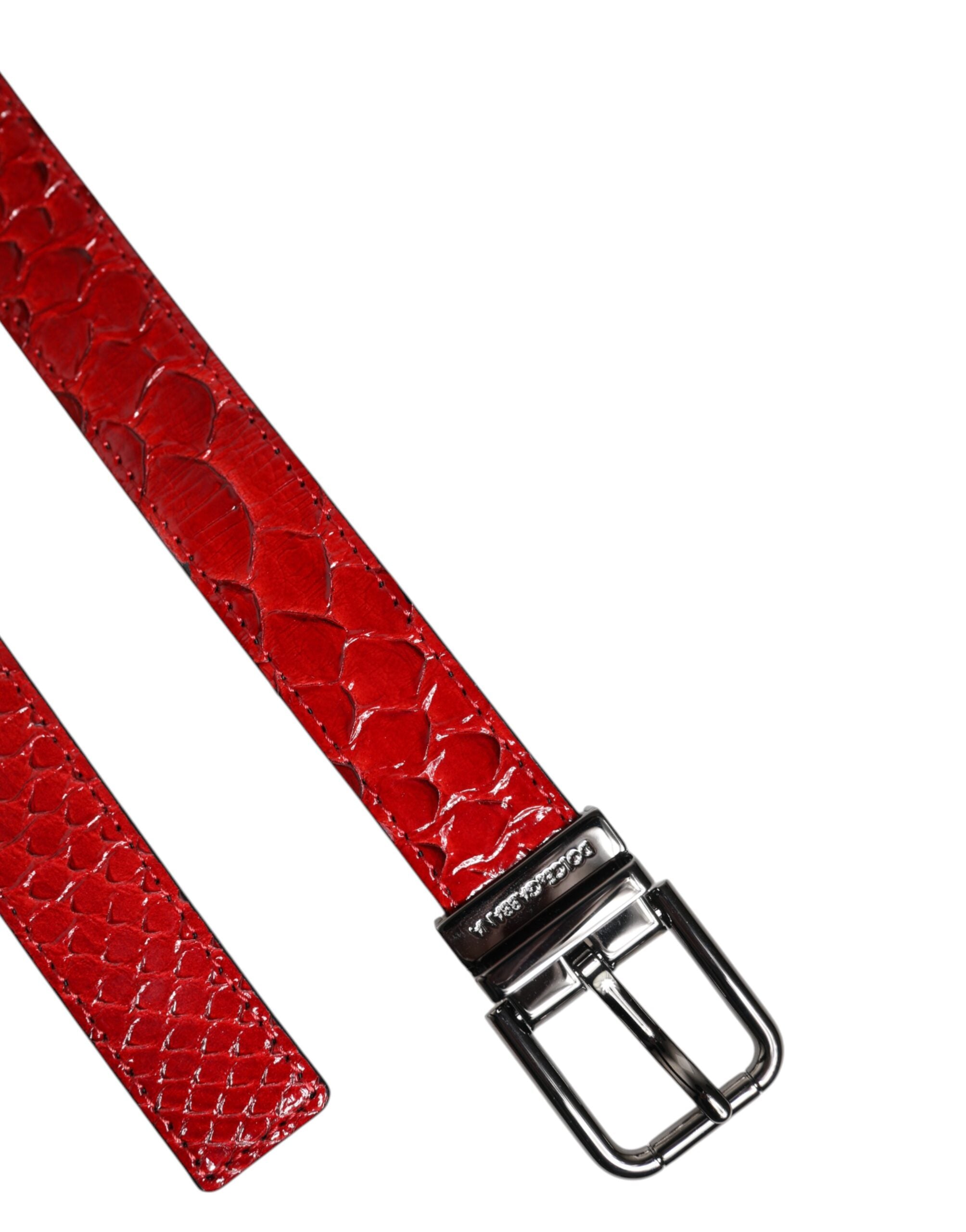 Dolce & Gabbana Roter Exotenleder-Gürtel mit Messing-Metallschnalle