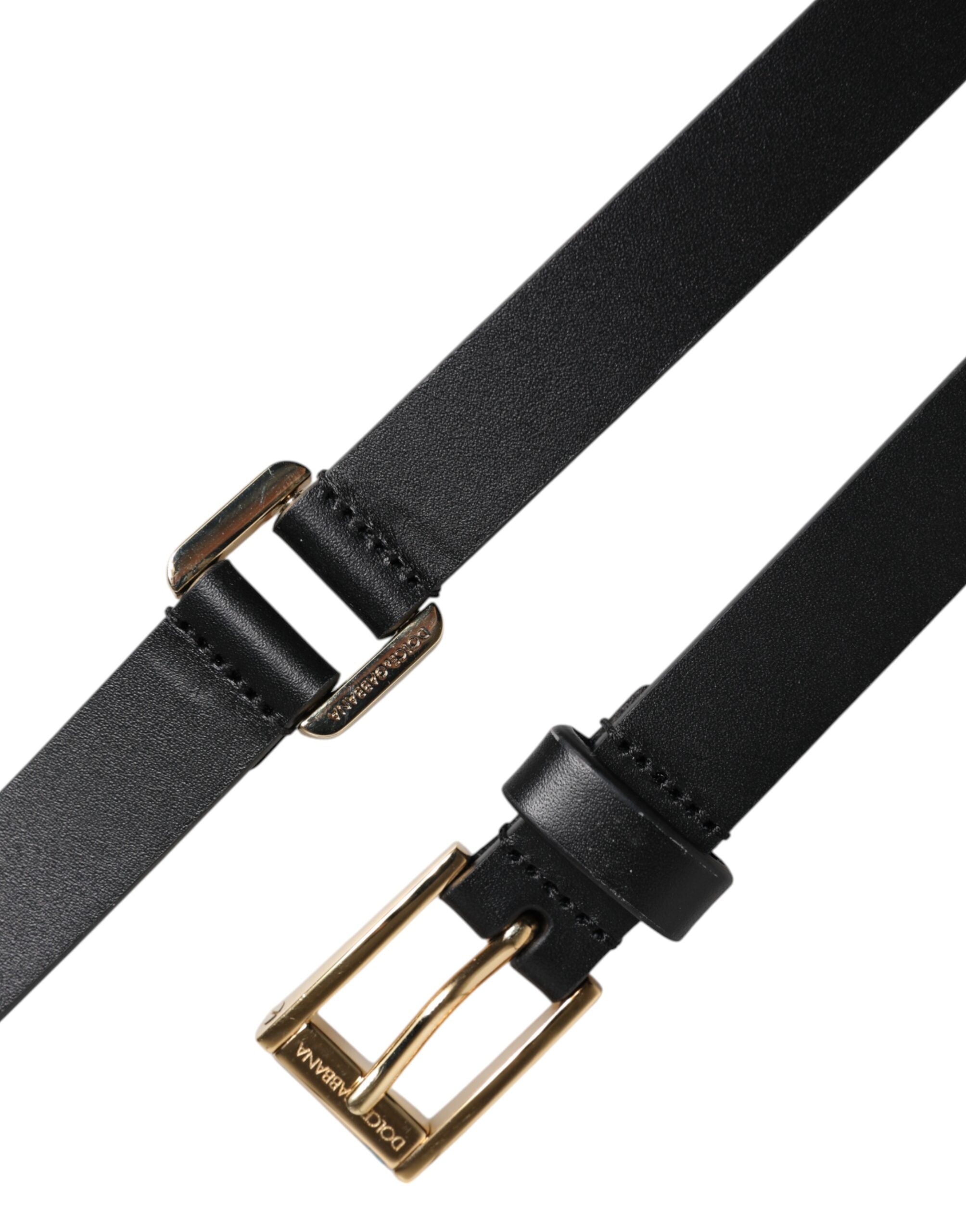 Dolce & Gabbana Schwarz Klassisch Gold Metall Logo Schnalle Gürtel