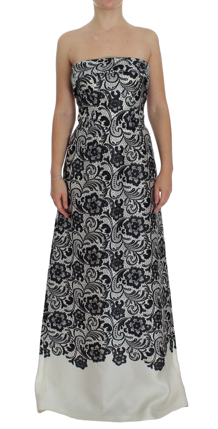 Dolce & Gabbana Weißes geblümtes Seidenkorsett-Maxikleid aus Spitze