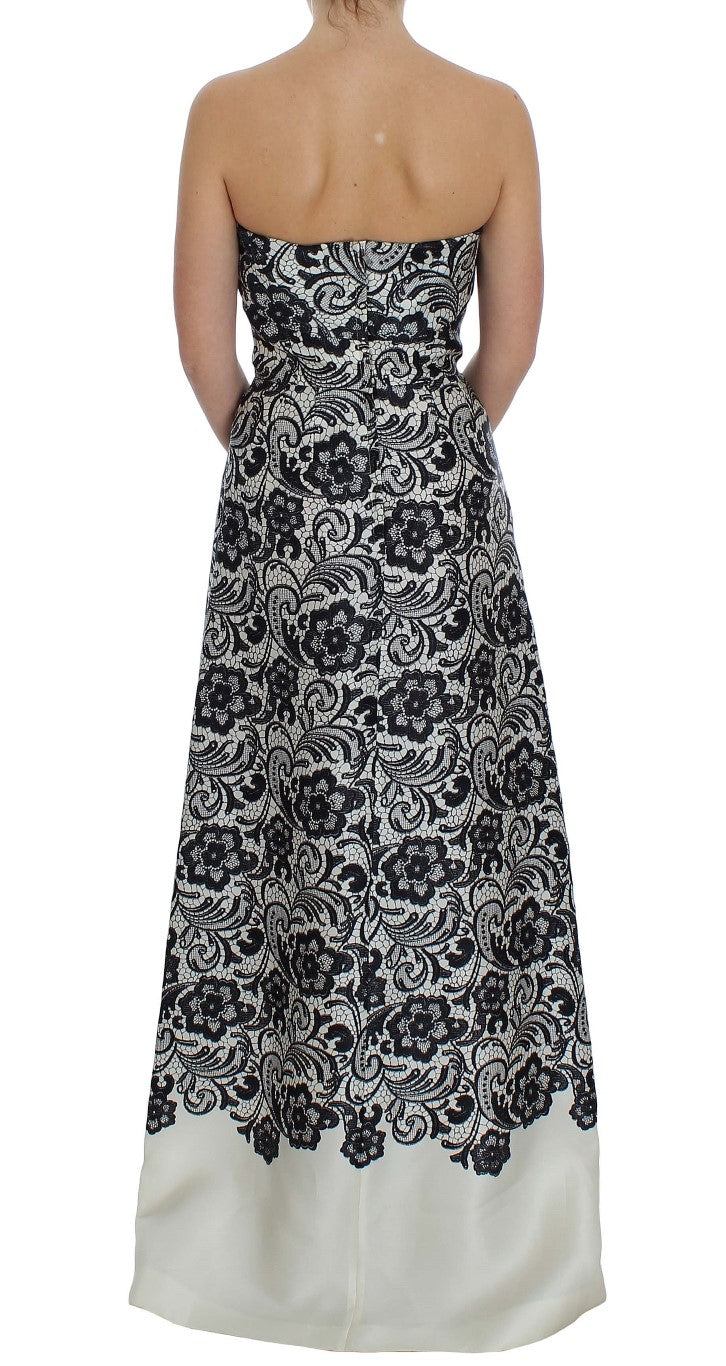 Dolce & Gabbana Weißes geblümtes Seidenkorsett-Maxikleid aus Spitze