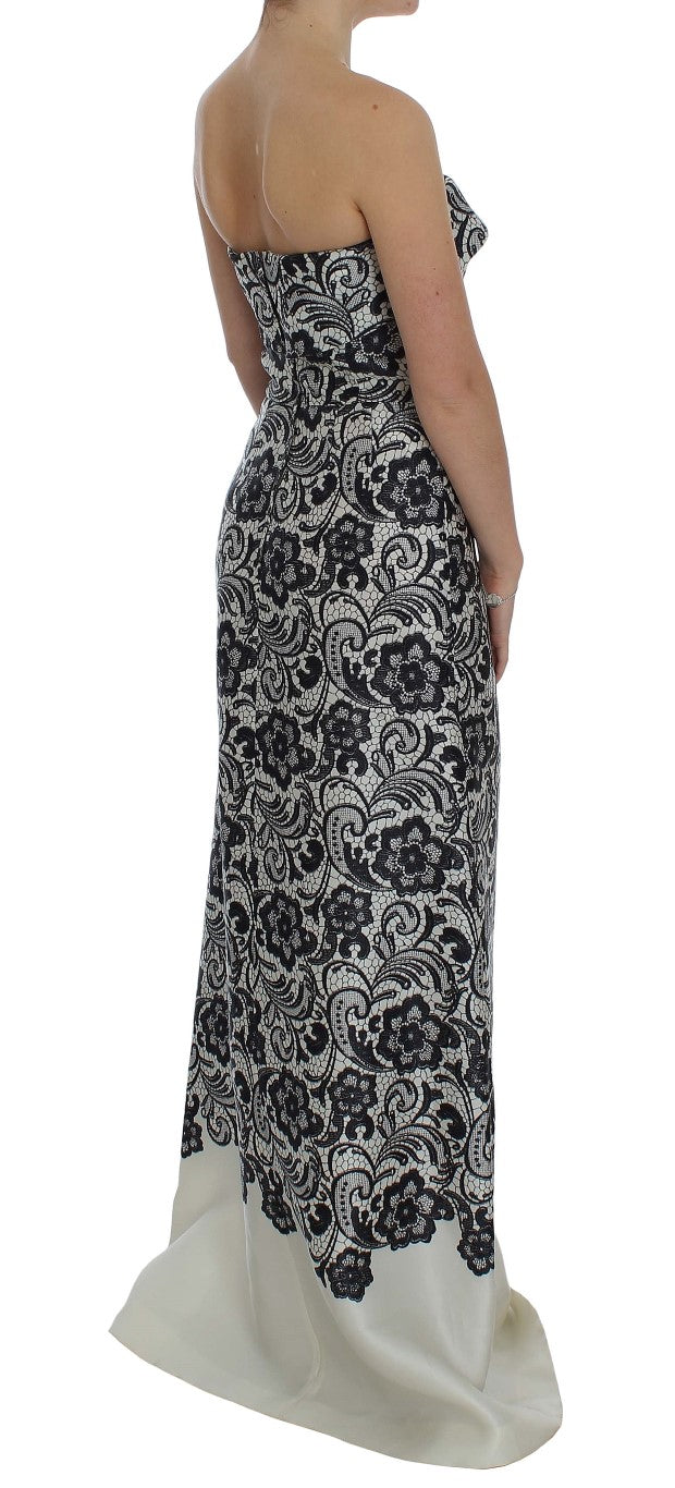 Dolce & Gabbana Weißes geblümtes Seidenkorsett-Maxikleid aus Spitze