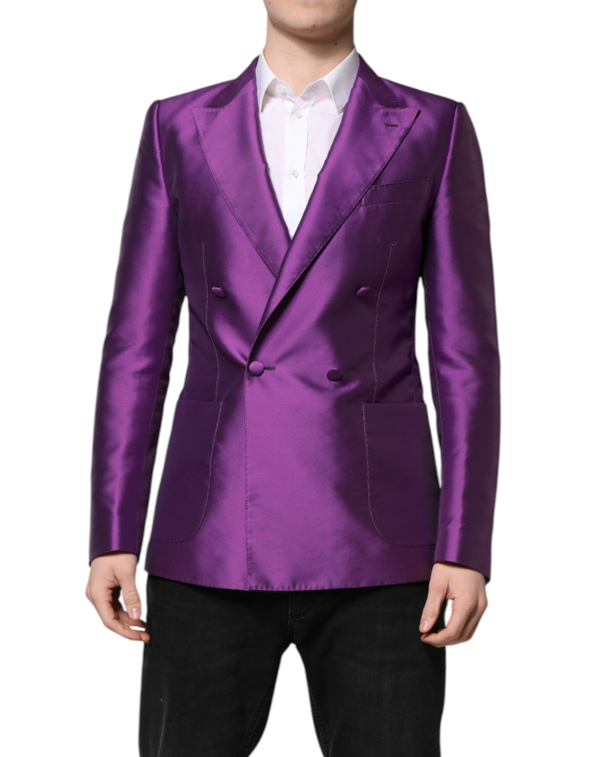 Dolce & Gabbana Lila Zweireiher Männer Anzug Mantel Blazer