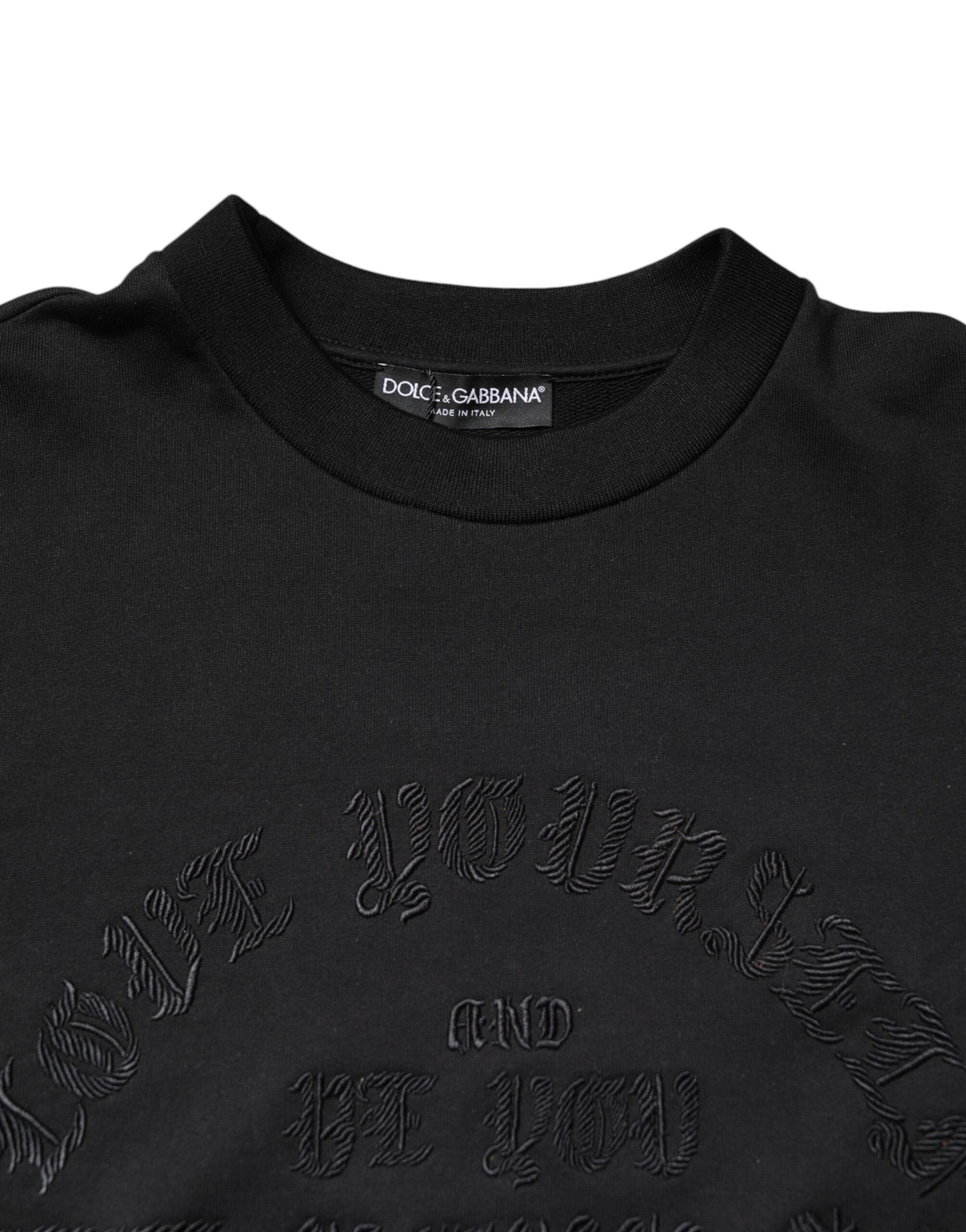 Dolce & Gabbana Schwarzer bestickter Pullover mit Rundhalsausschnitt