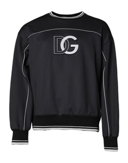 Dolce & Gabbana Schwarzes Logo Polyester Rundhalsausschnitt Männer Pullover Sweater