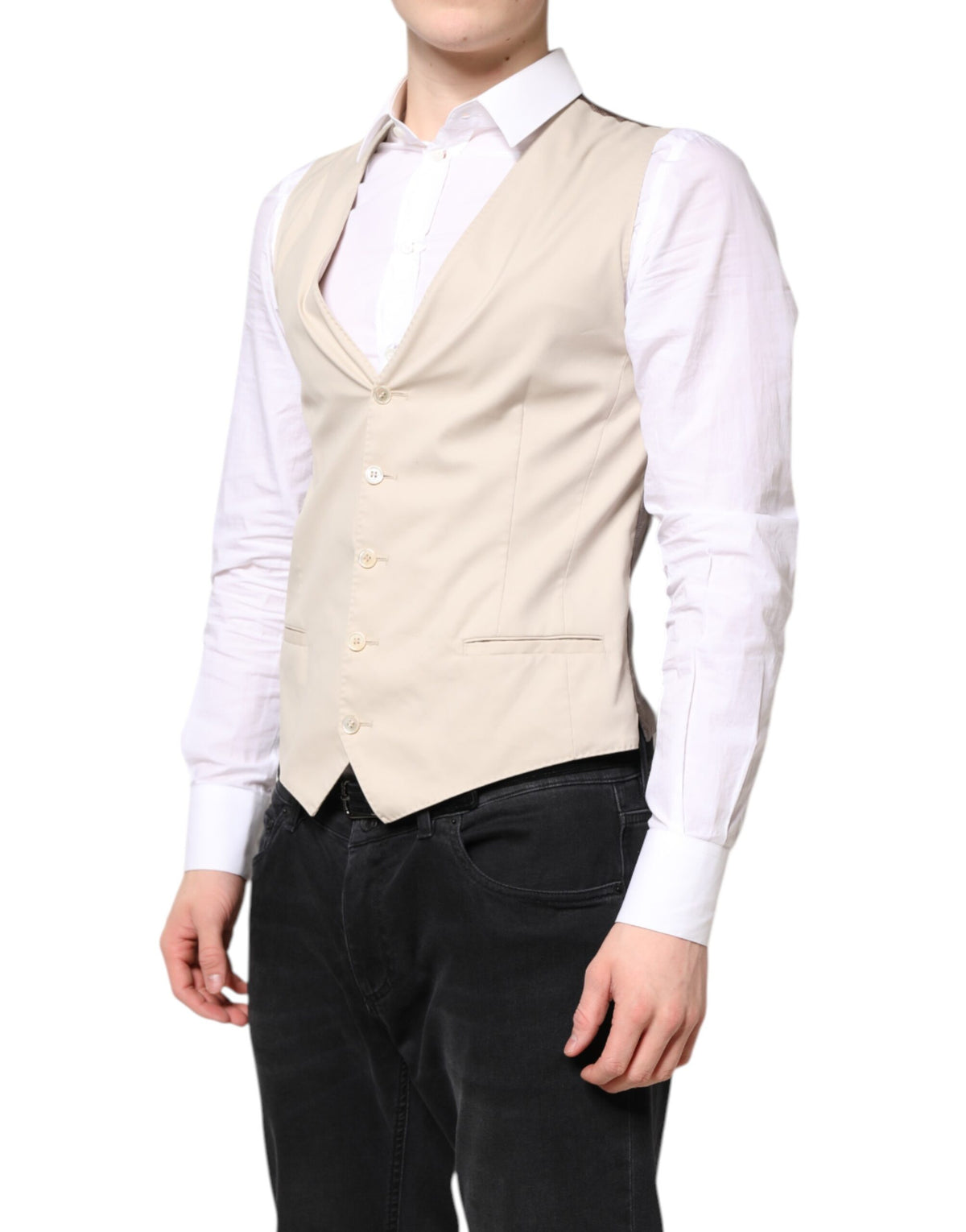 Dolce & Gabbana Beige Grau Kleid Männer Formelle Weste Weste