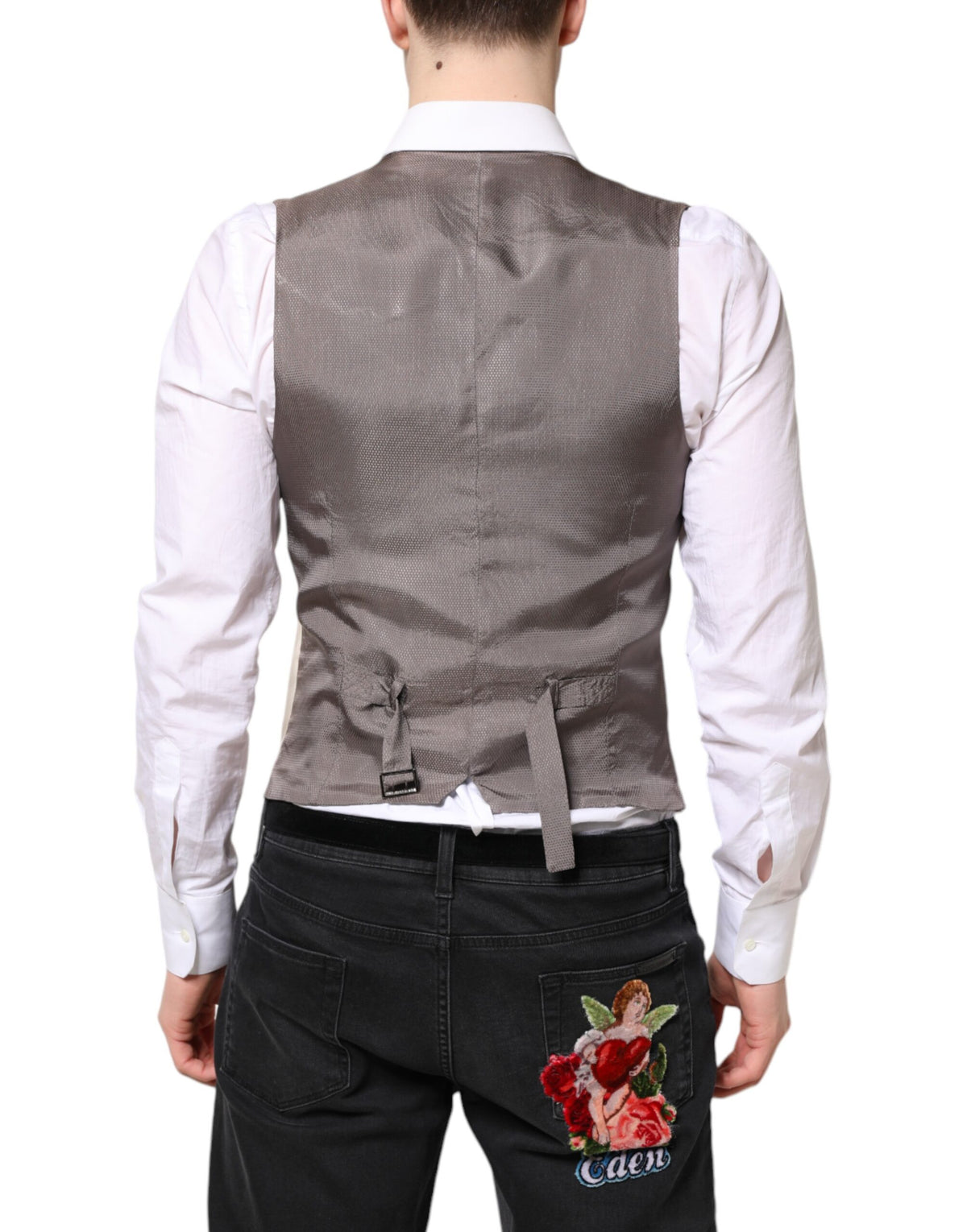 Dolce & Gabbana Beige Grau Kleid Männer Formelle Weste Weste