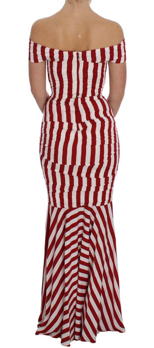 Dolce & Gabbana Rot-Weißes Seiden-Stretchkleid