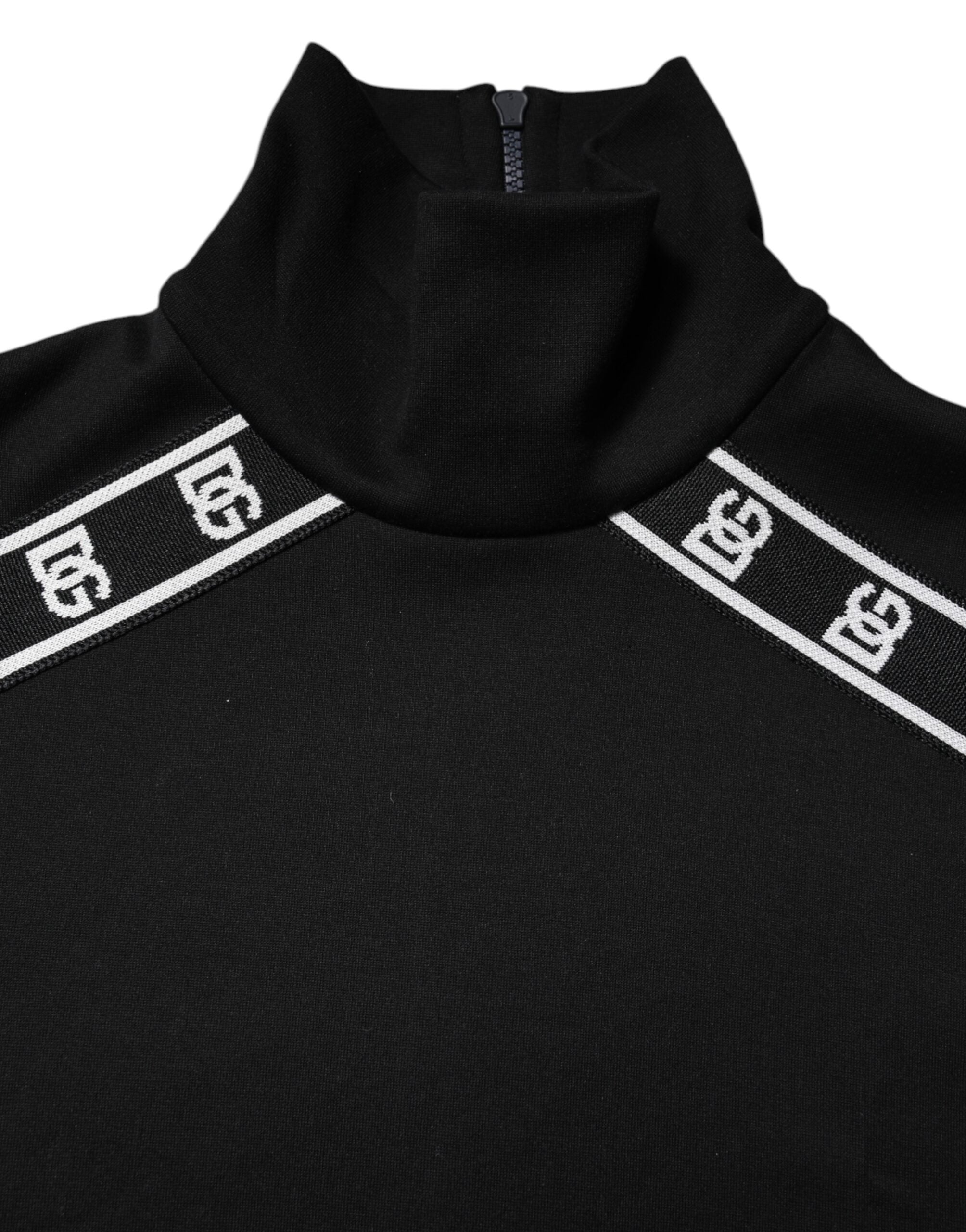 Dolce & Gabbana Schwarzes Rollkragen-T-Shirt mit DG-Druck aus Baumwolle