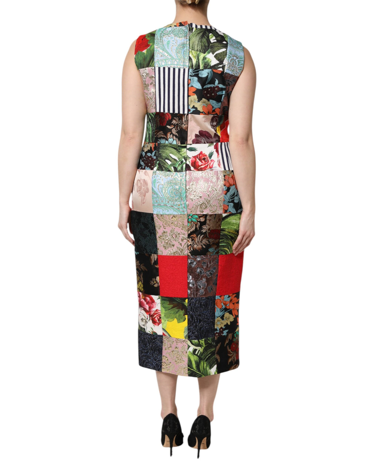 Dolce & Gabbana Multicolor Patchwork Ärmelloses Etuikleid