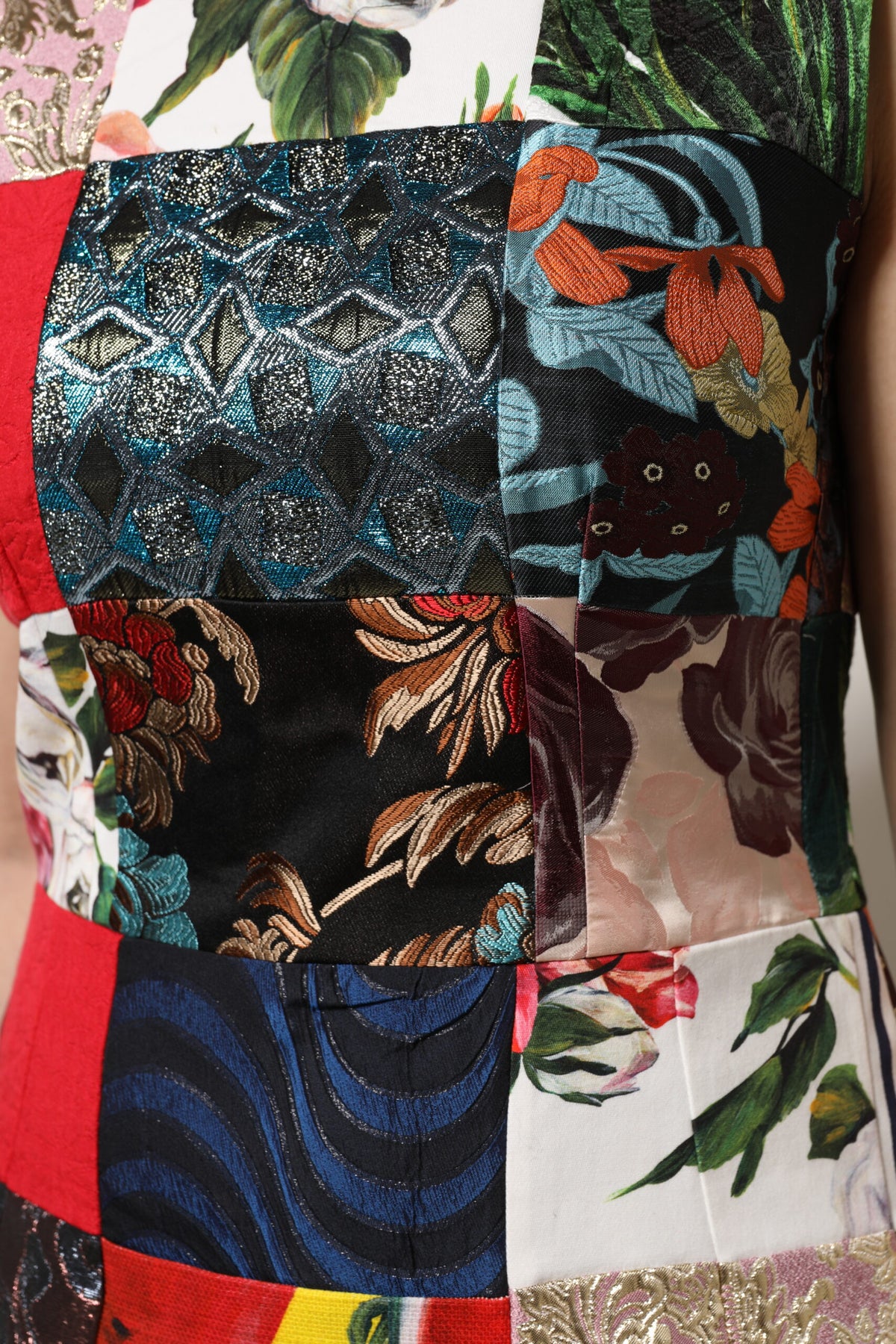 Dolce & Gabbana Multicolor Patchwork Ärmelloses Etuikleid