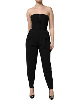 Dolce & Gabbana Schwarzer trägerloser Strampler aus Wolle Jumpsuit Kleid