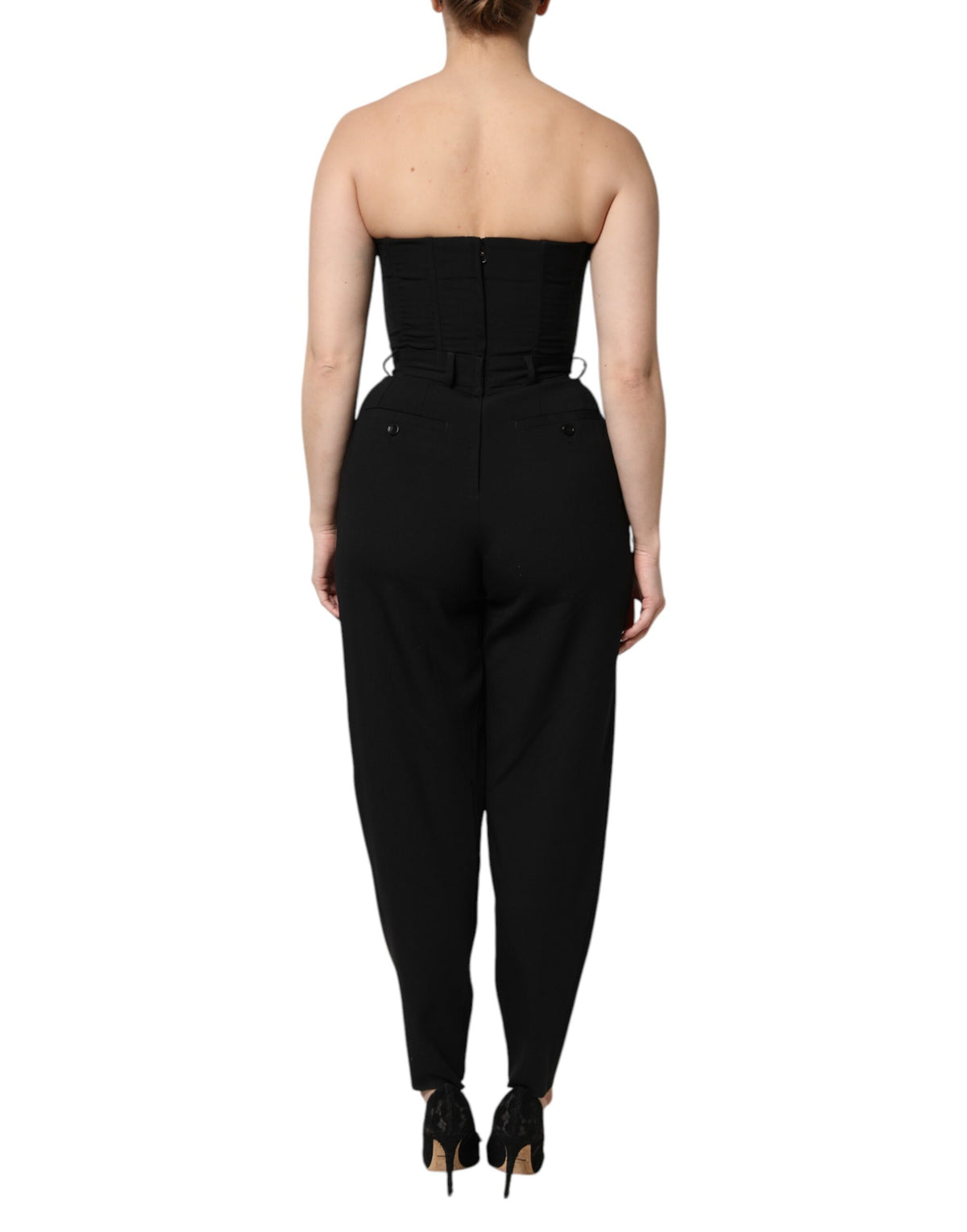 Dolce & Gabbana Schwarzer trägerloser Strampler aus Wolle Jumpsuit Kleid