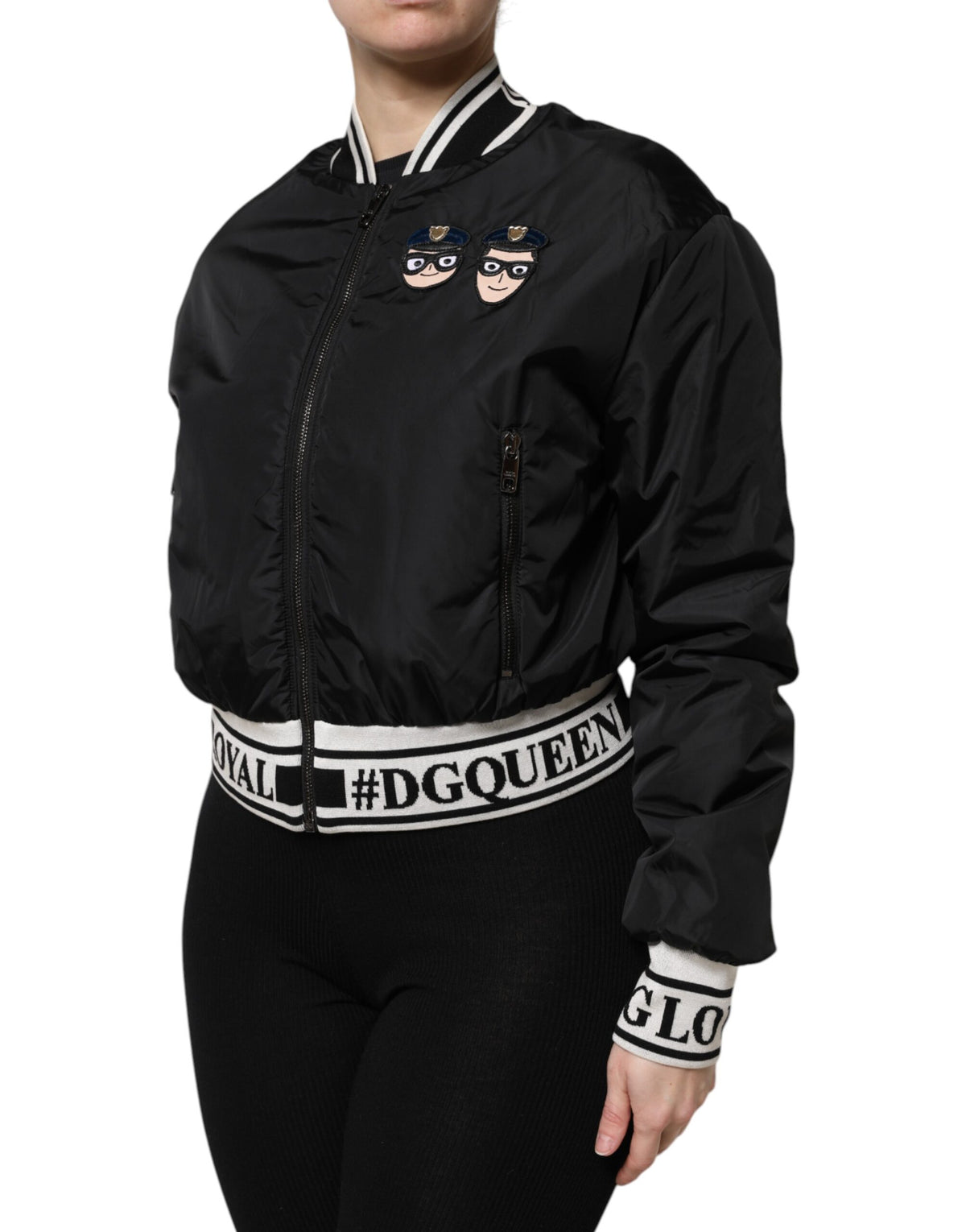 Dolce & Gabbana Schwarze Nylon #DGFamily Bomberjacke mit durchgehendem Reißverschluss