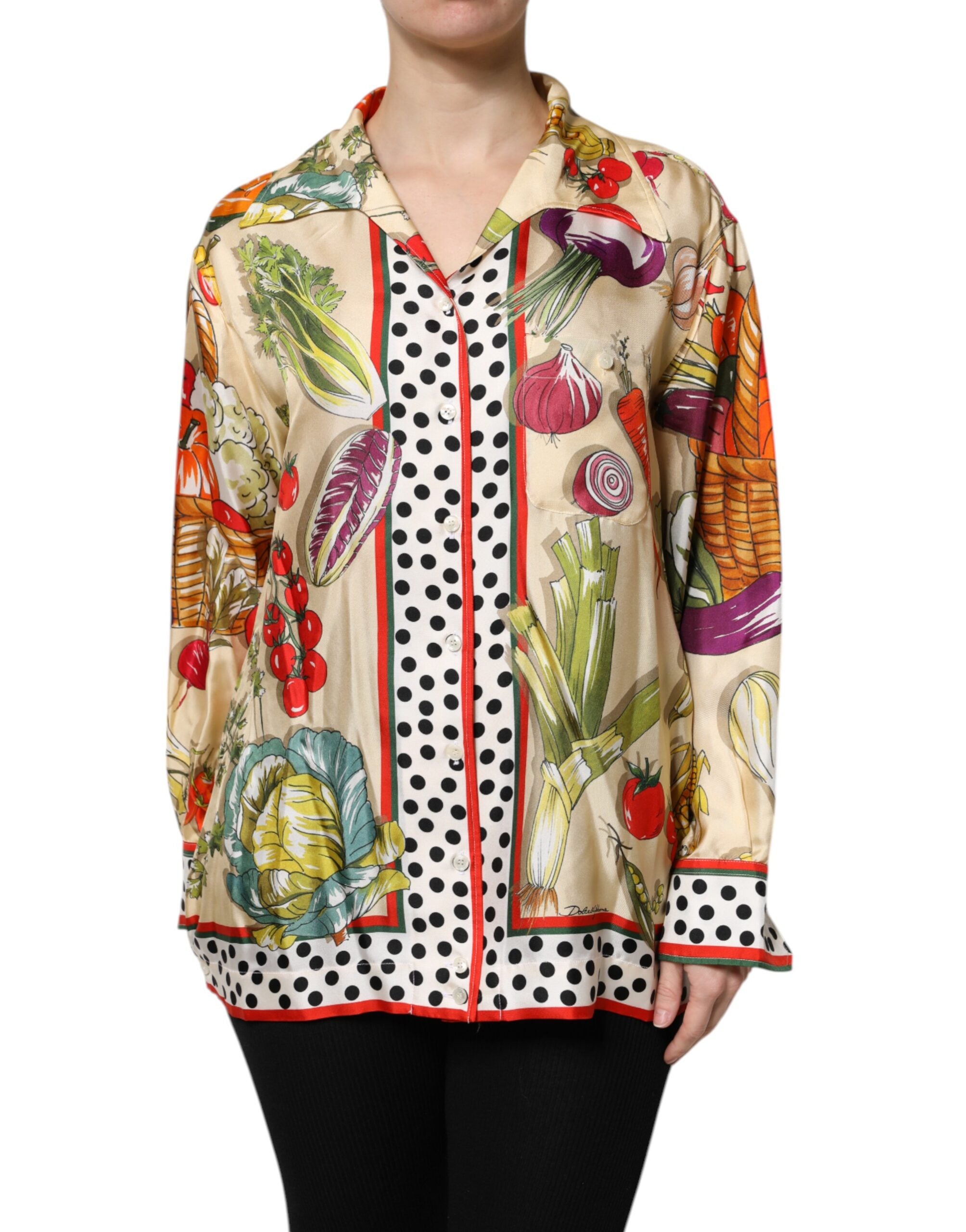 Dolce & Gabbana Multicolor Gemüse Seide Lange Ärmel Top