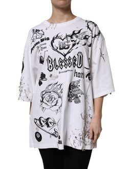 Dolce & Gabbana Bedrucktes T-Shirt aus weißer Baumwolle DG BLESSED