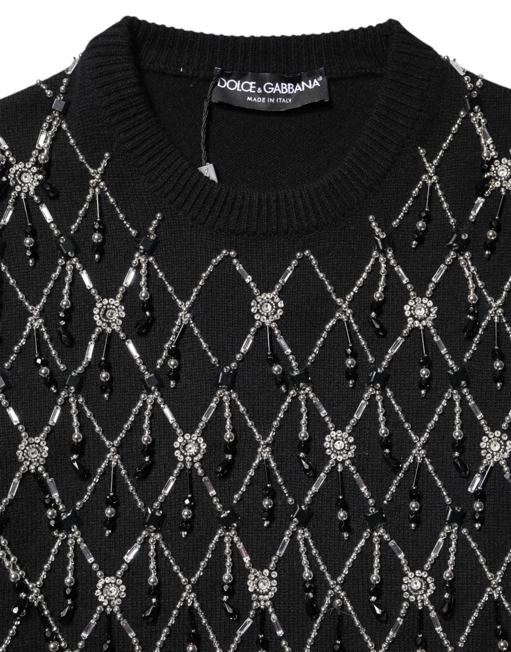 Dolce & Gabbana Schwarzes Kaschmir-Top mit langen Ärmeln und Verzierungen