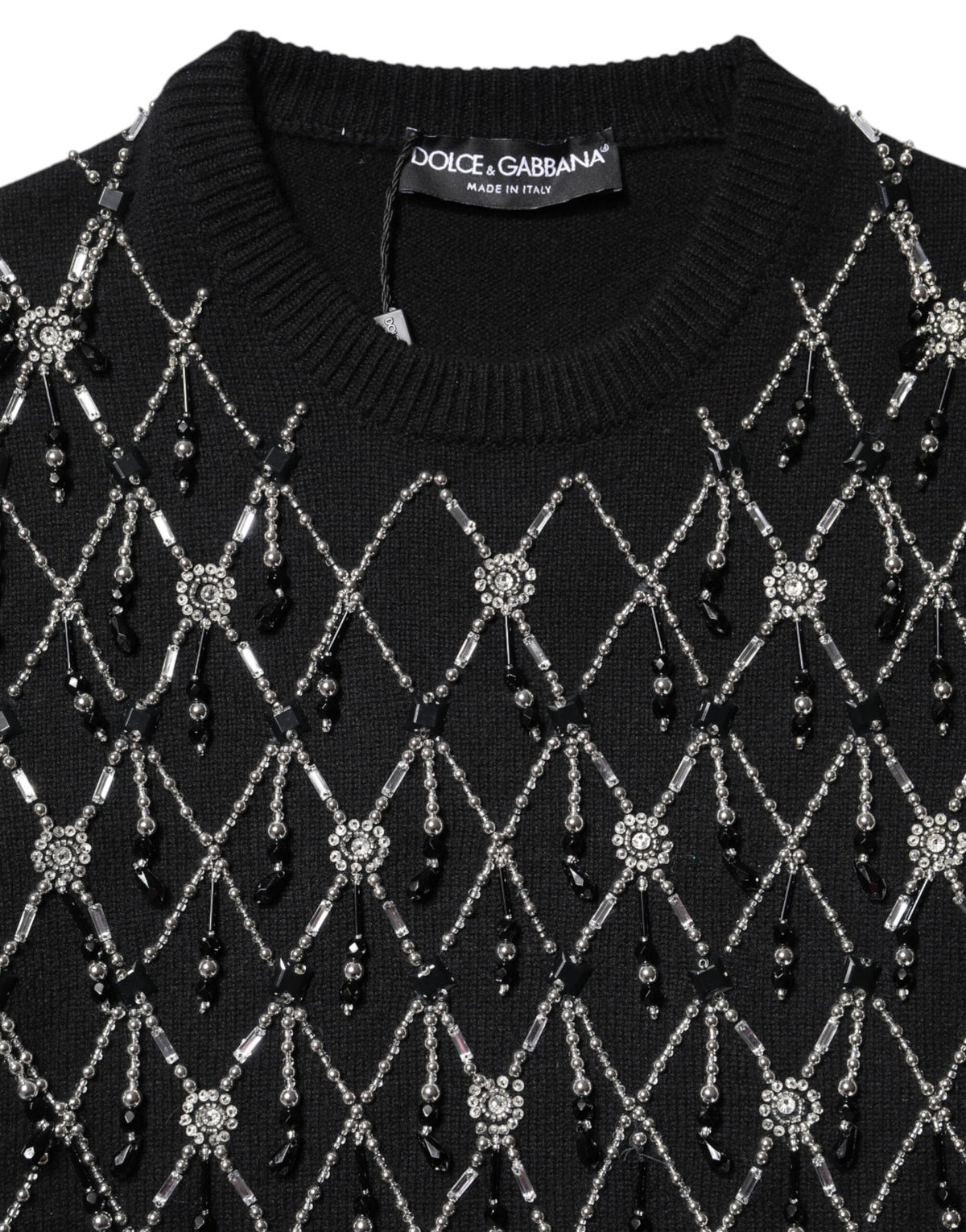 Dolce & Gabbana Schwarzes Kaschmir-Top mit langen Ärmeln und Verzierungen