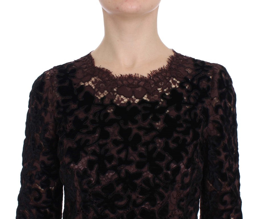 Dolce & Gabbana Lila Florales Ricamo Maxikleid aus Spitze