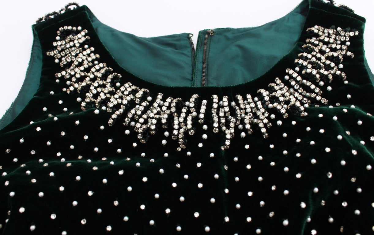 Dolce & Gabbana Langes Maxikleid aus grünem Samt und Kristall