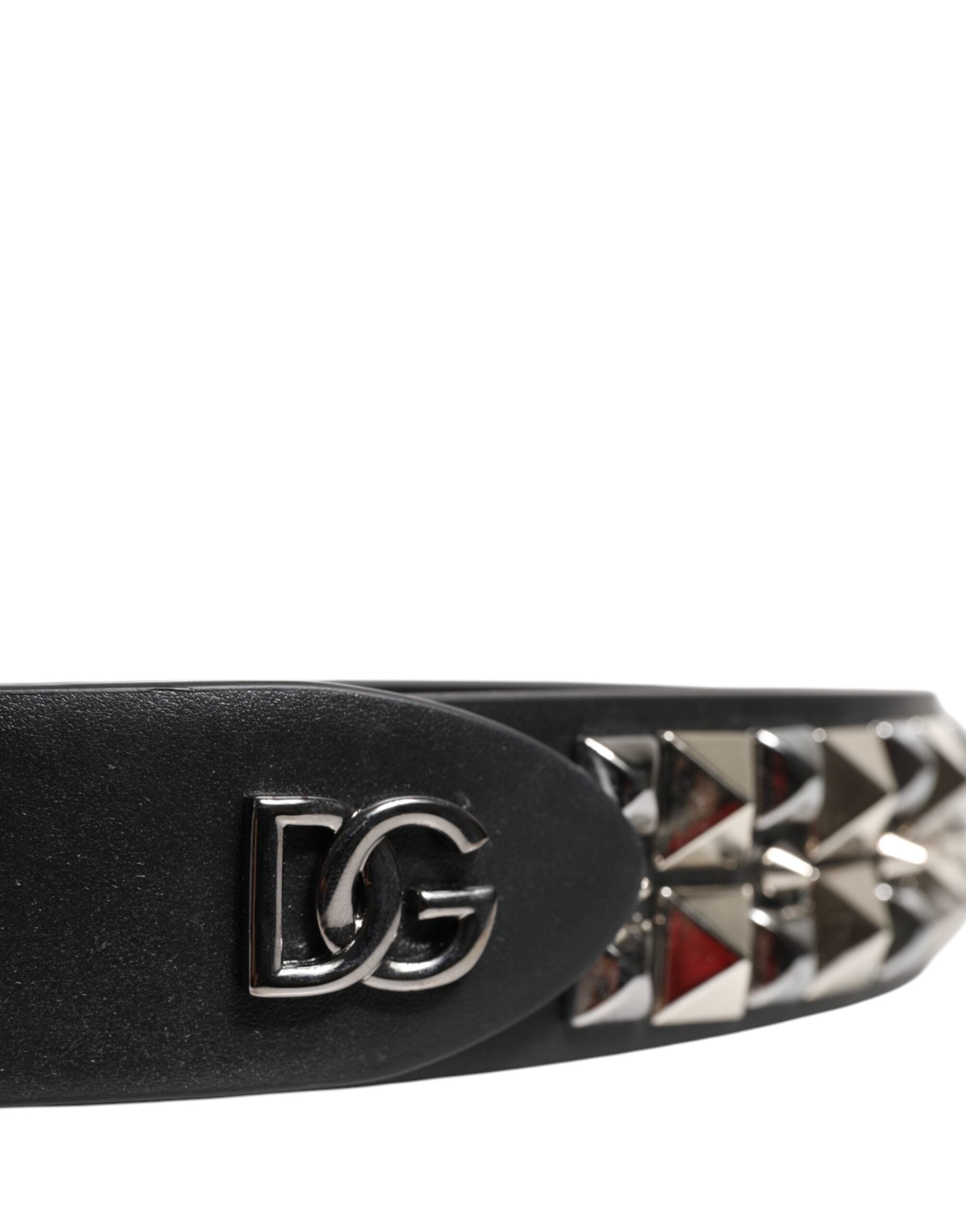 Dolce & Gabbana Schwarzer Kalbsleder Nietengürtel mit Silberschnalle