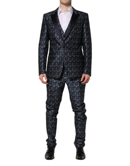 Dolce & Gabbana Blauer MARTINI Star Jacquard 3 Stück Anzug