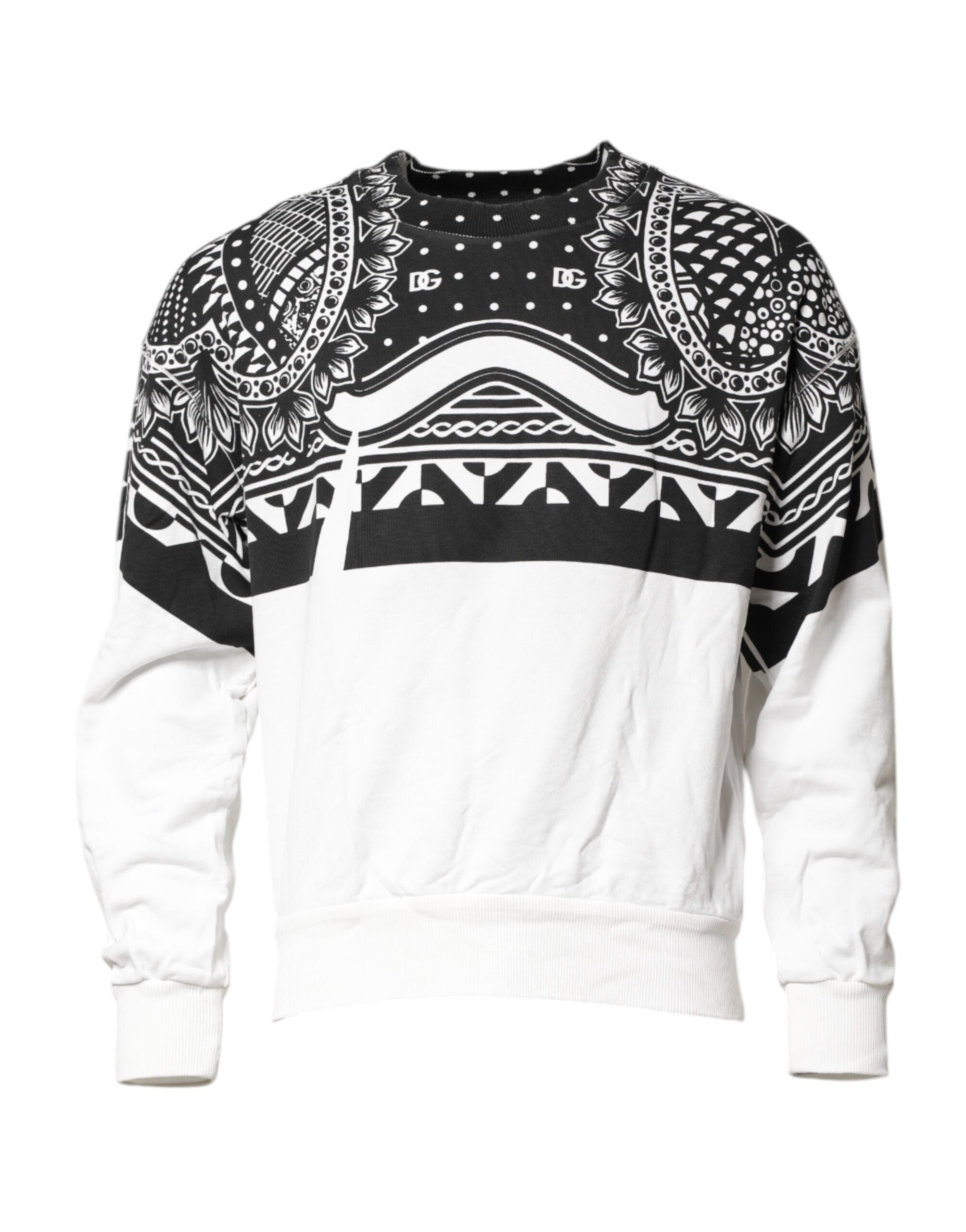 Dolce & Gabbana Schwarz Weiß Bandana Baumwolle Männer Sweatshirt Pullover