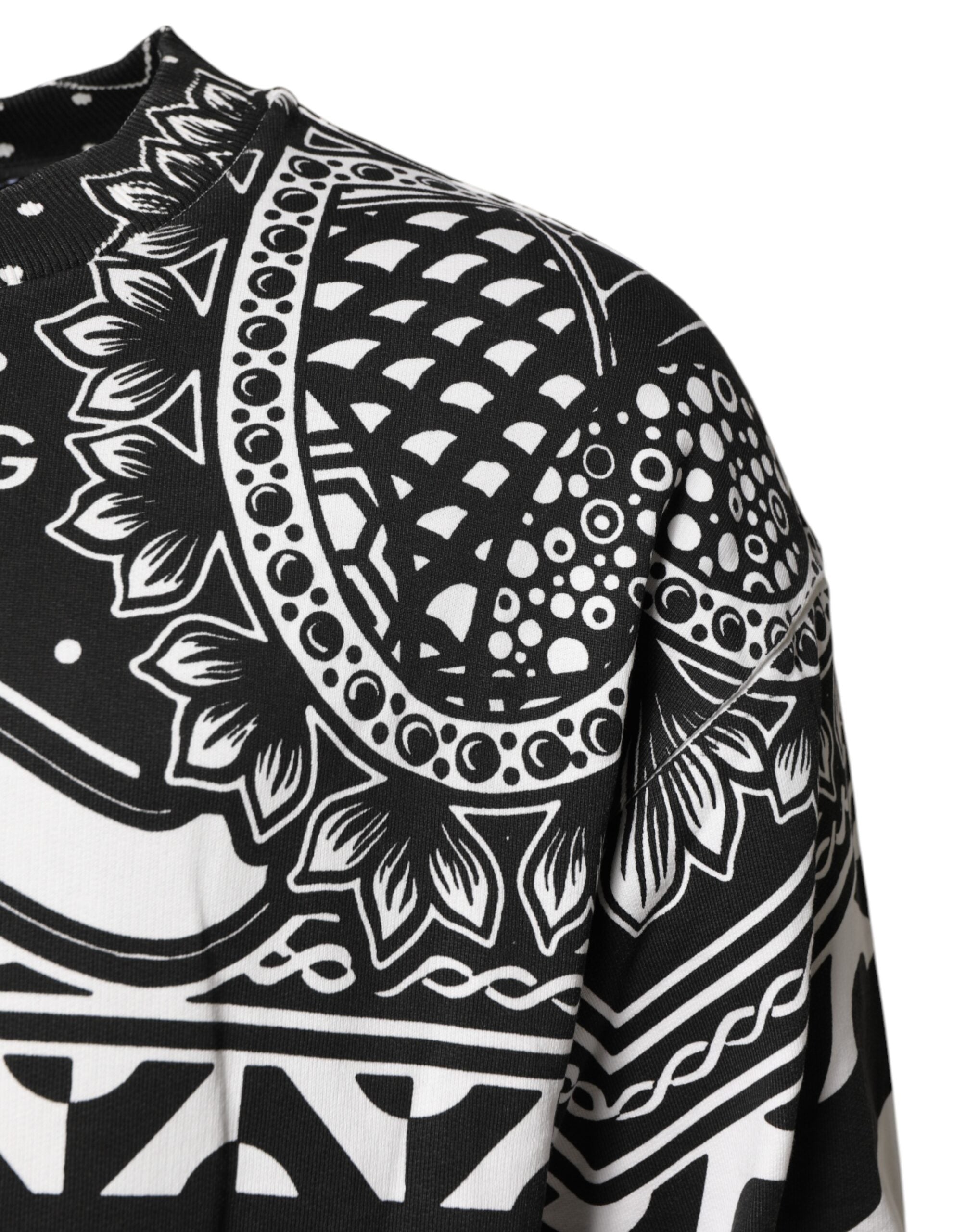 Dolce & Gabbana Schwarz Weiß Bandana Baumwolle Männer Sweatshirt Pullover