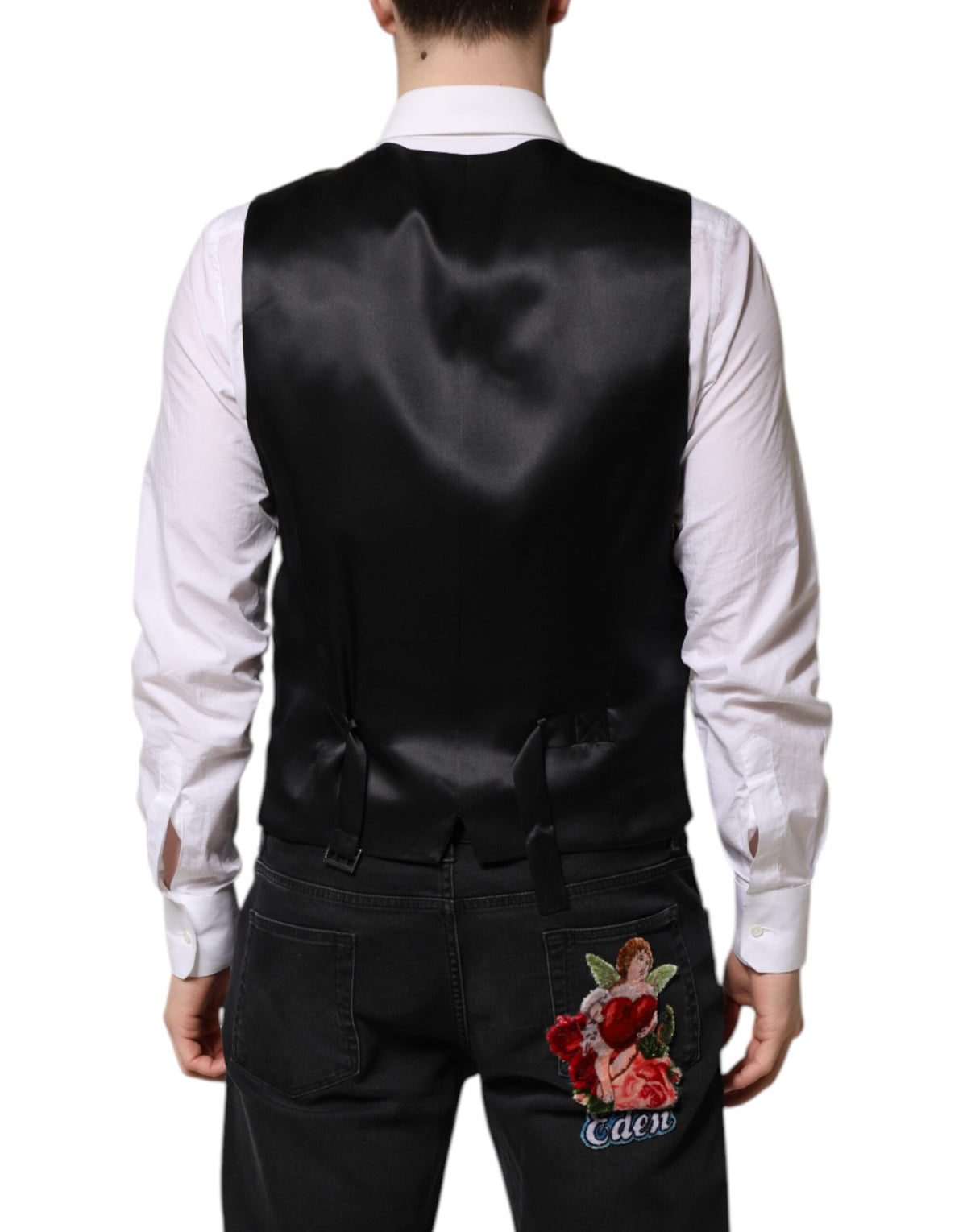 Dolce & Gabbana Schwarz Lurex Kleid Formal Männer Weste Weste