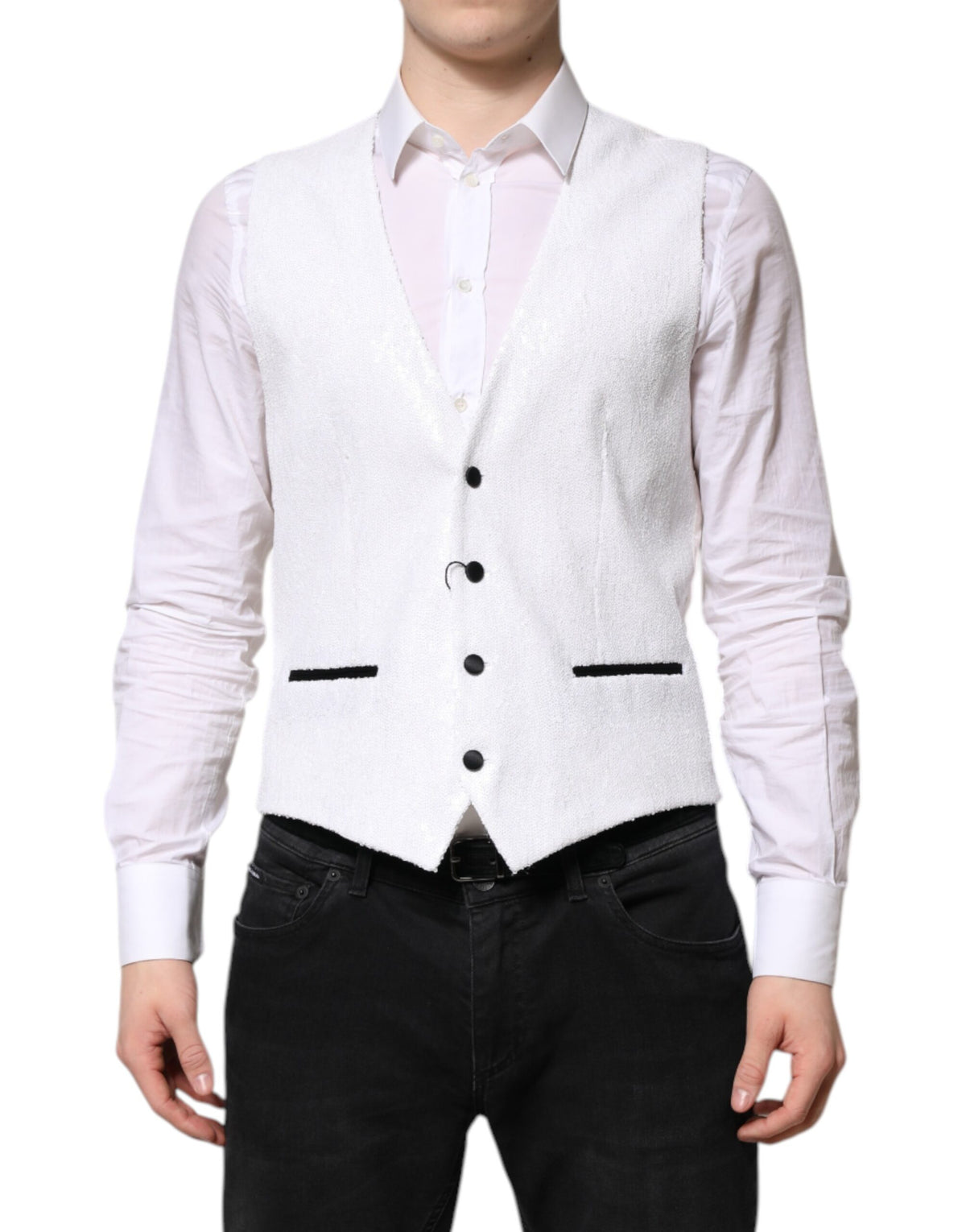 Dolce & Gabbana Weißes Paillettenkleid Formelle Weste Weste