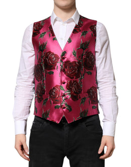 Dolce & Gabbana Rosa Floral Satin Formal Männer Weste Weste