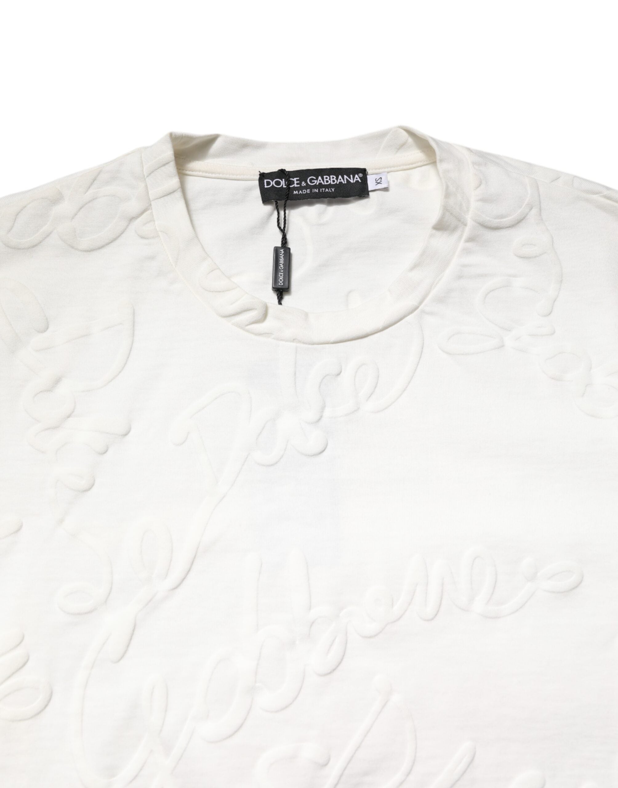 Dolce & Gabbana Weißes T-Shirt mit Rundhalsausschnitt und Logoprägung aus Baumwolle
