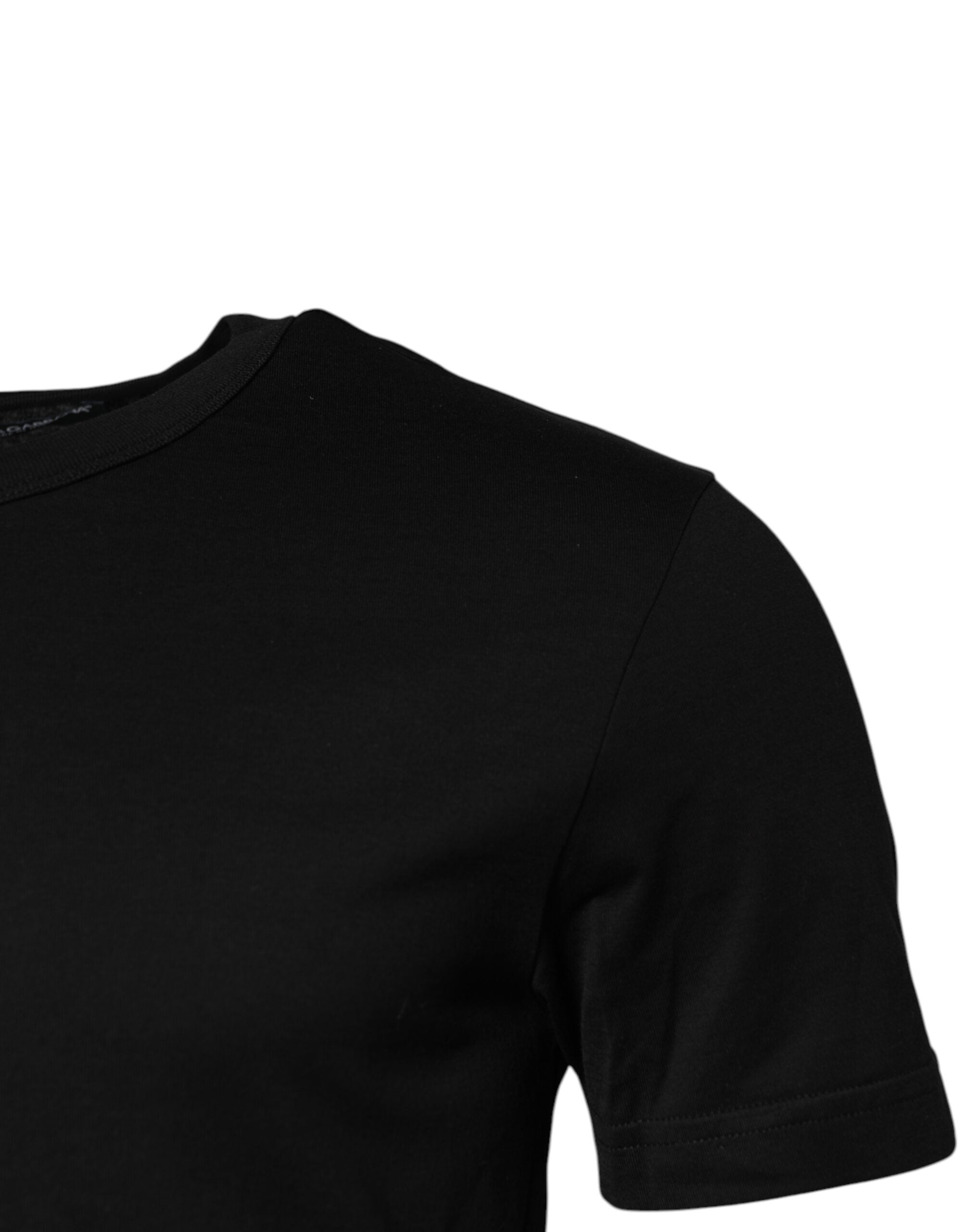 Dolce & Gabbana Schwarzes Baumwoll-T-Shirt mit kurzen Ärmeln und Rundhalsausschnitt