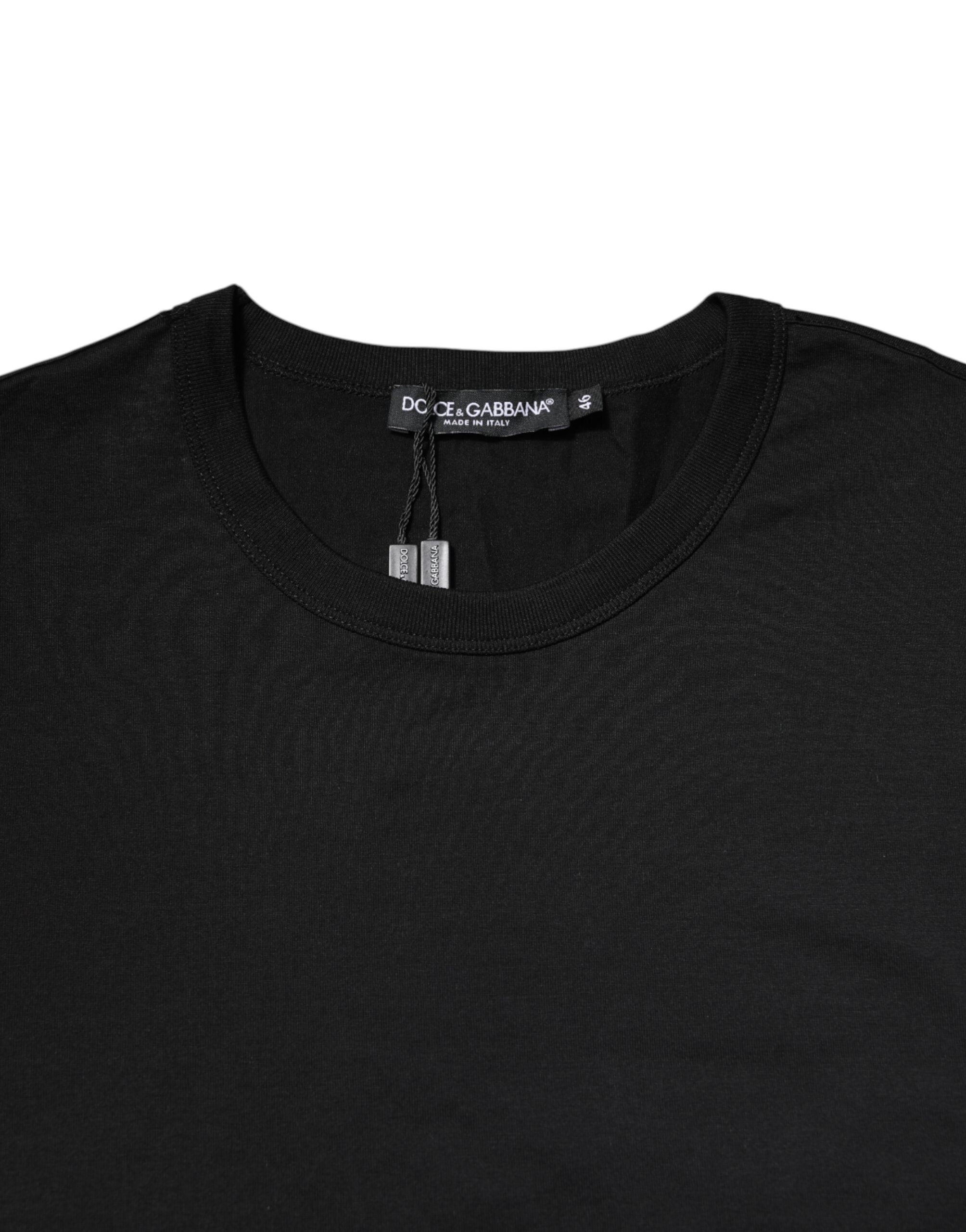 Dolce & Gabbana Schwarzes Baumwoll-T-Shirt mit kurzen Ärmeln und Rundhalsausschnitt