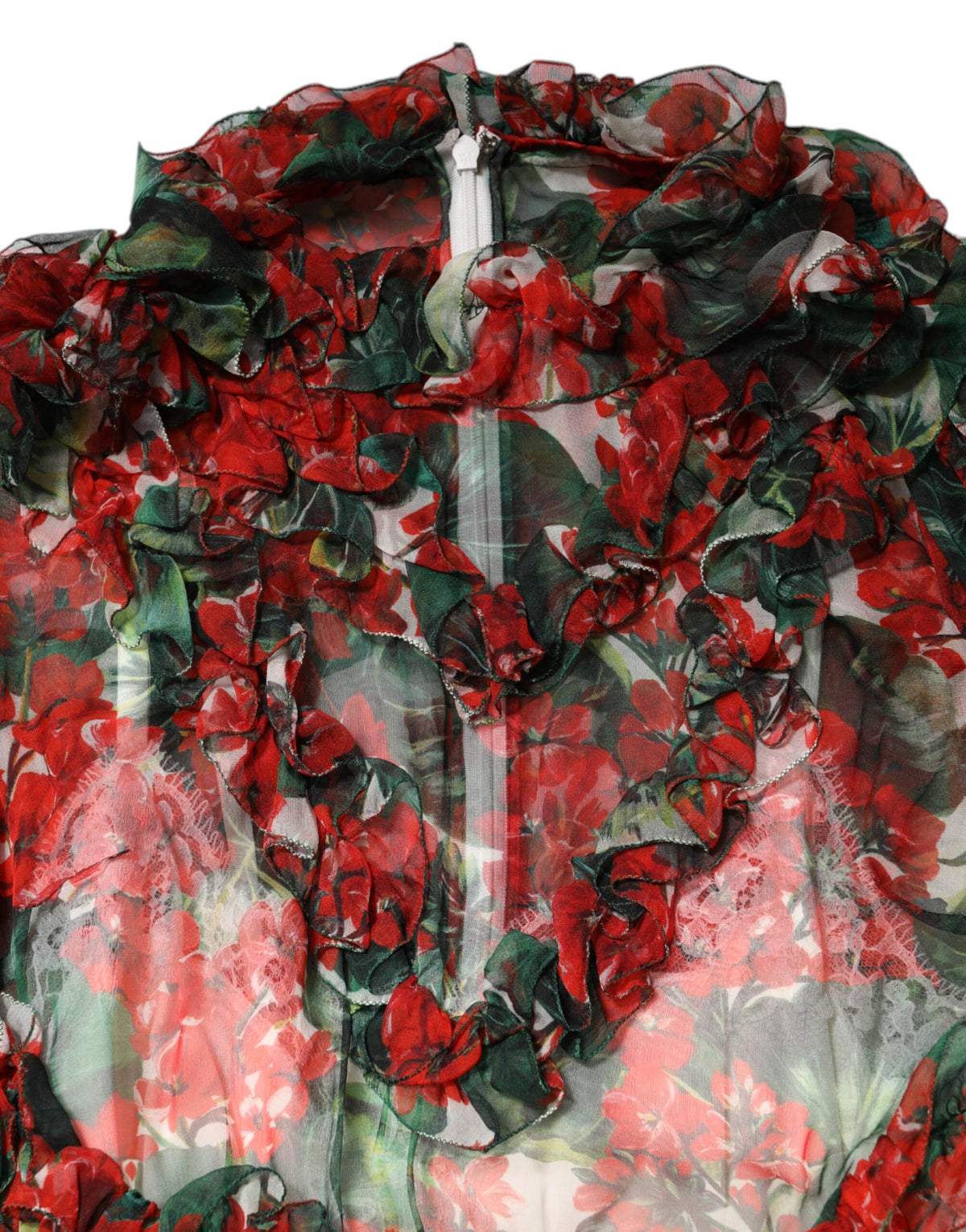Dolce & Gabbana Multicolor gerafftes Kleid mit langen Ärmeln und Blumen