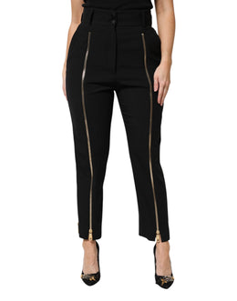 Dolce & Gabbana Schwarze Wollhose mit hoher Taille und Reißverschluss