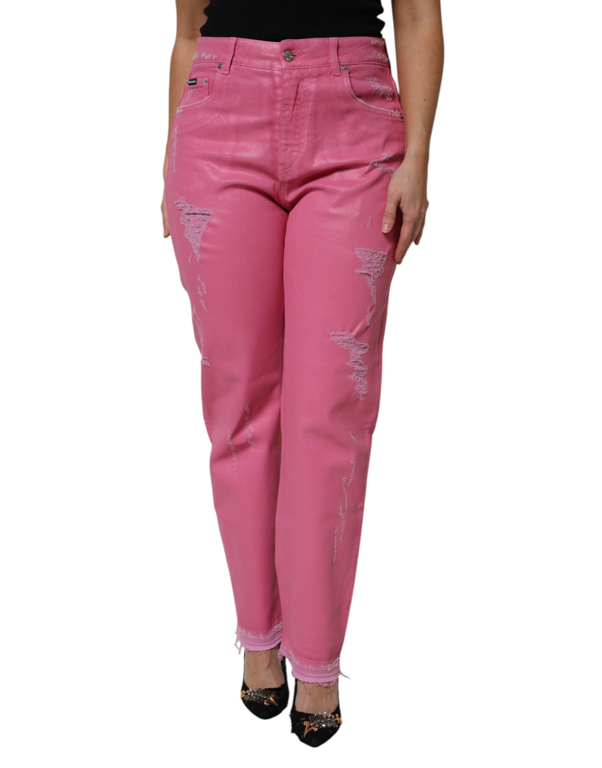 Dolce & Gabbana Rosa zerfledderte Jeans mit mittlerer Taille aus Denim