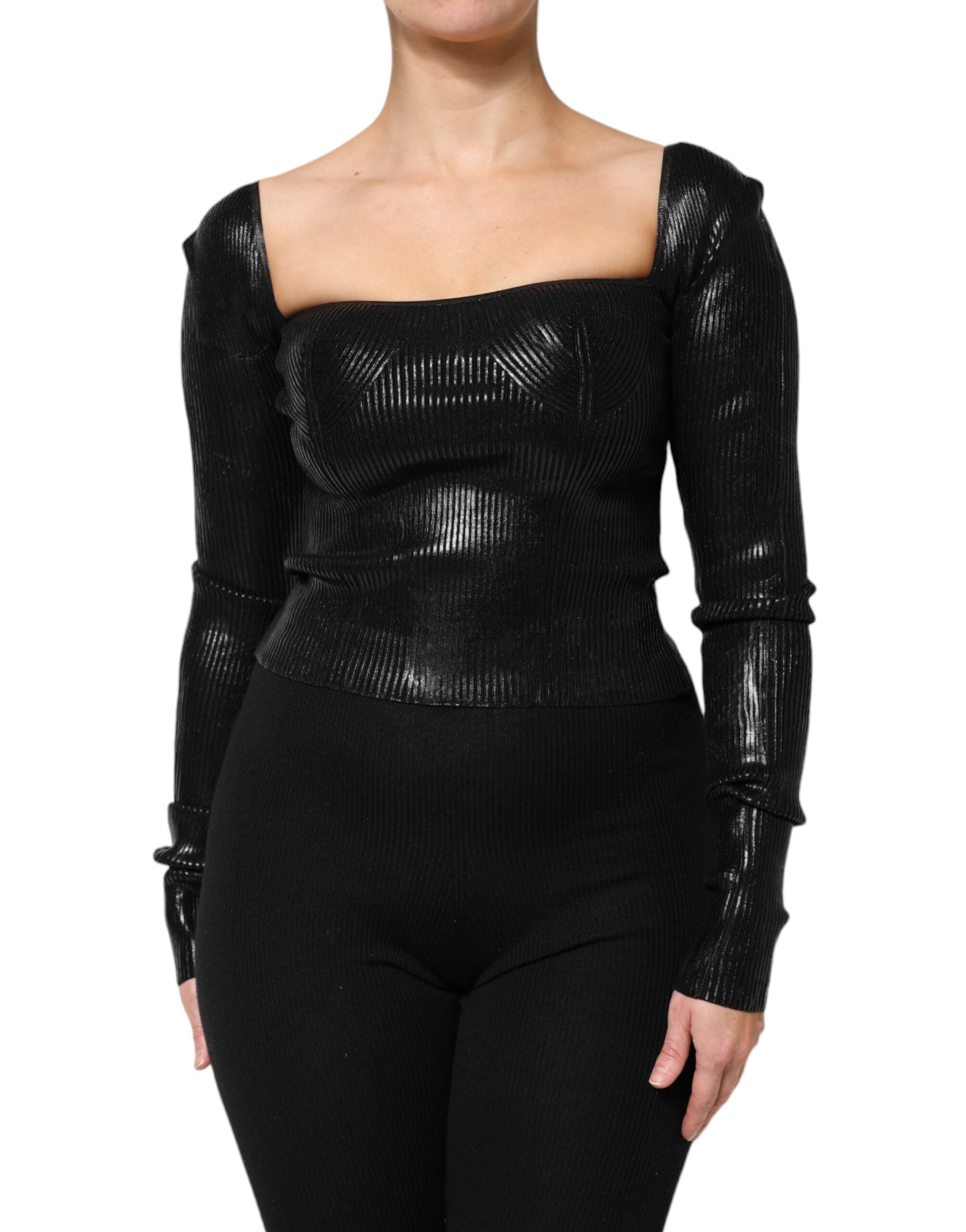 Dolce & Gabbana Schwarzes langärmeliges Blusentop aus Viskose