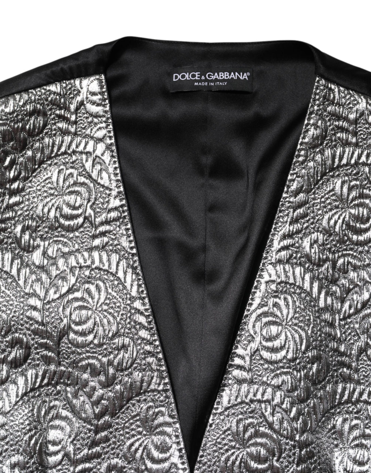 Dolce & Gabbana Silbernes ärmelloses Jacquard-Westenoberteil mit Blumenmuster