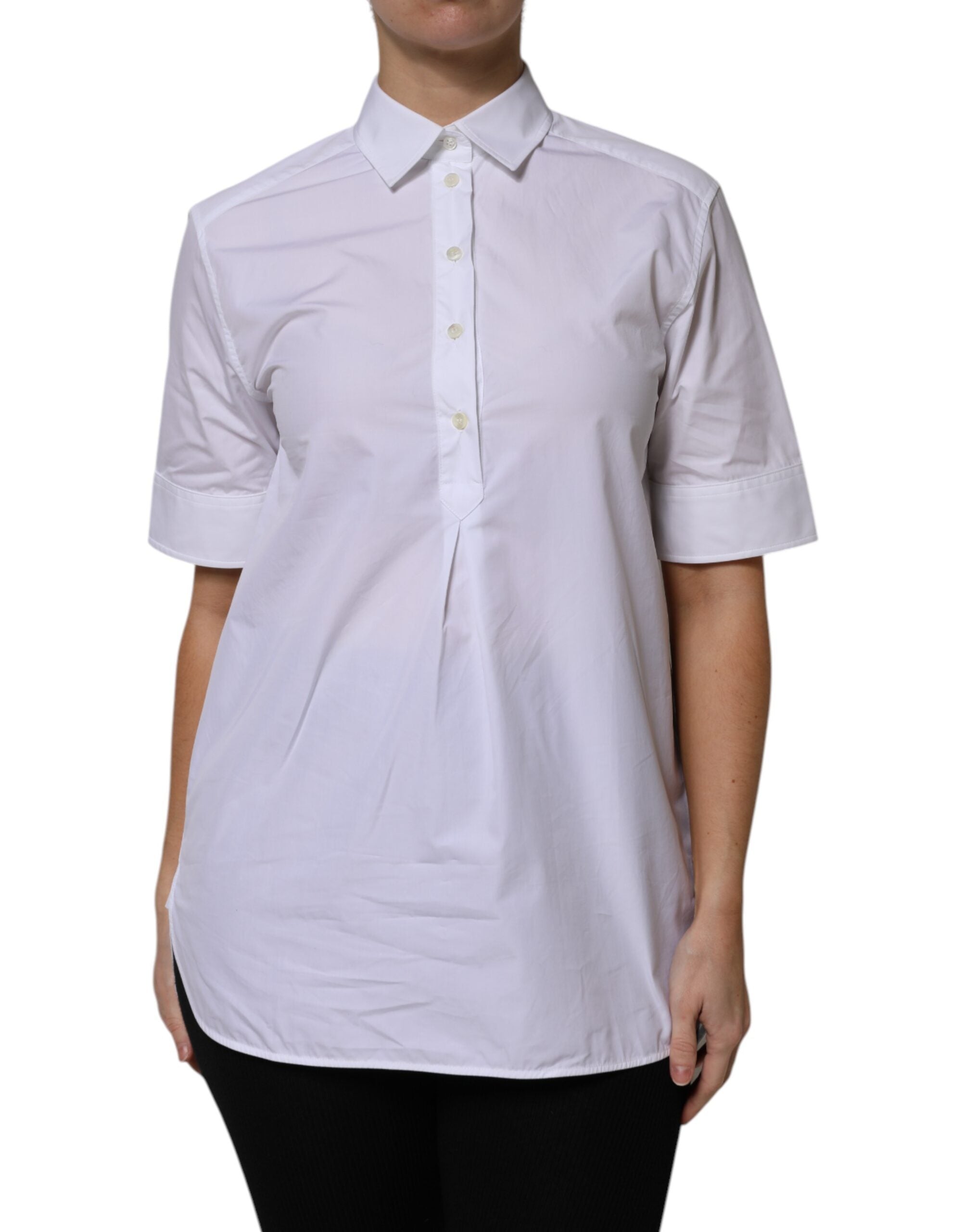 Dolce & Gabbana Kurzes weißes Poloshirt aus Baumwolle mit Kragen
