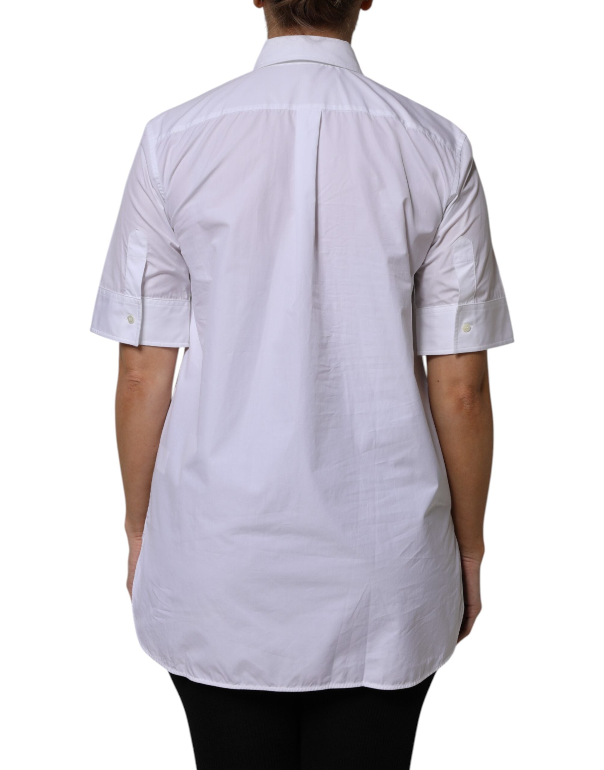Dolce & Gabbana Kurzes weißes Poloshirt aus Baumwolle mit Kragen