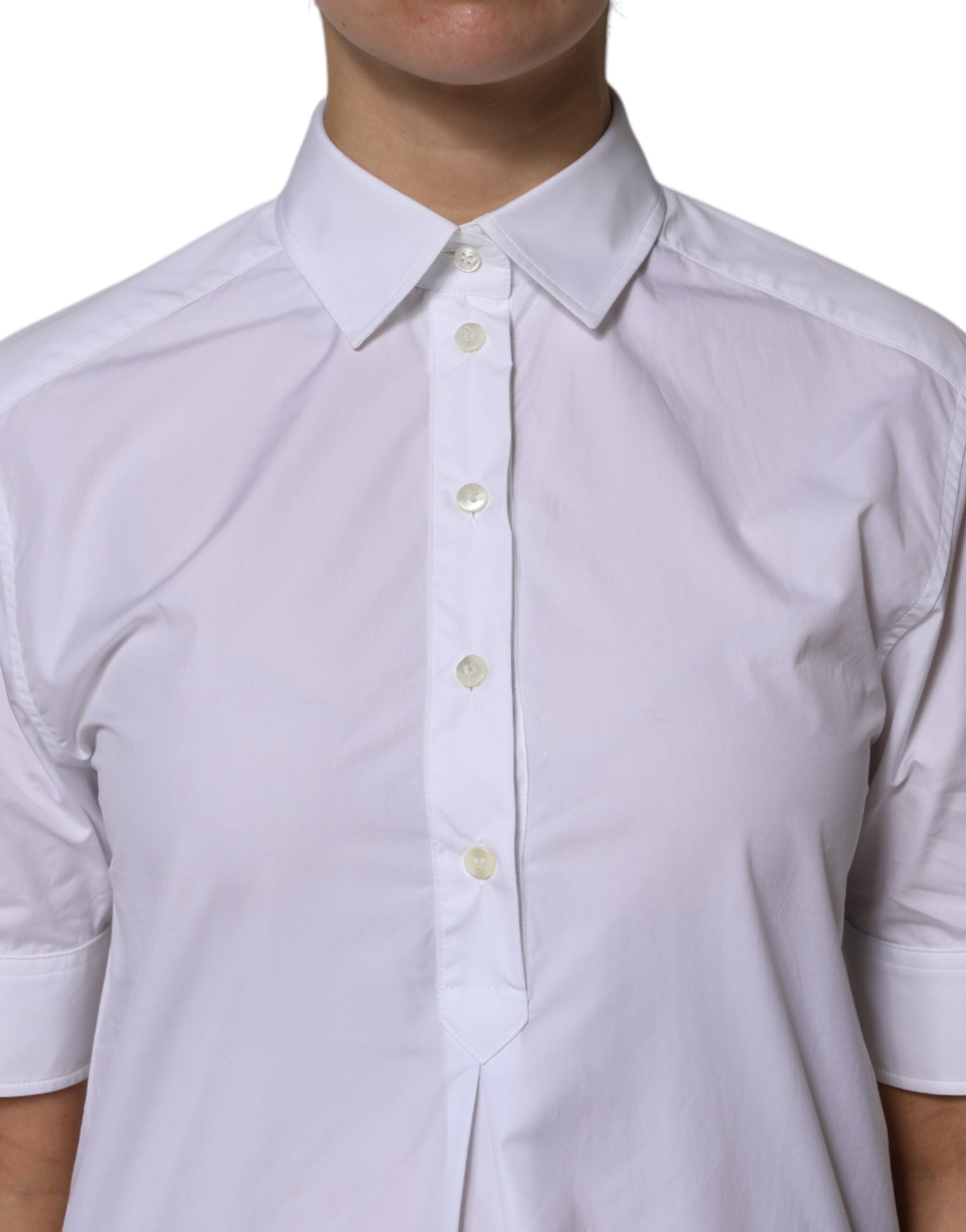Dolce & Gabbana Kurzes weißes Poloshirt aus Baumwolle mit Kragen