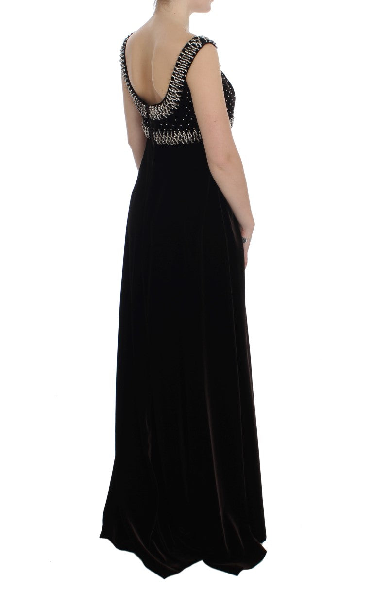 Dolce & Gabbana Braunes Samt-Kristall-Etuikleid
