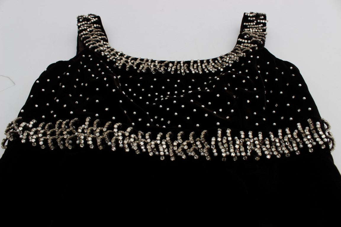 Dolce & Gabbana Braunes Samt-Kristall-Etuikleid