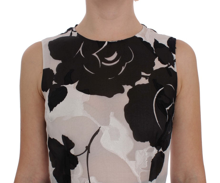 Dolce & Gabbana Schwarz Weiß Floral Seiden Etuikleid