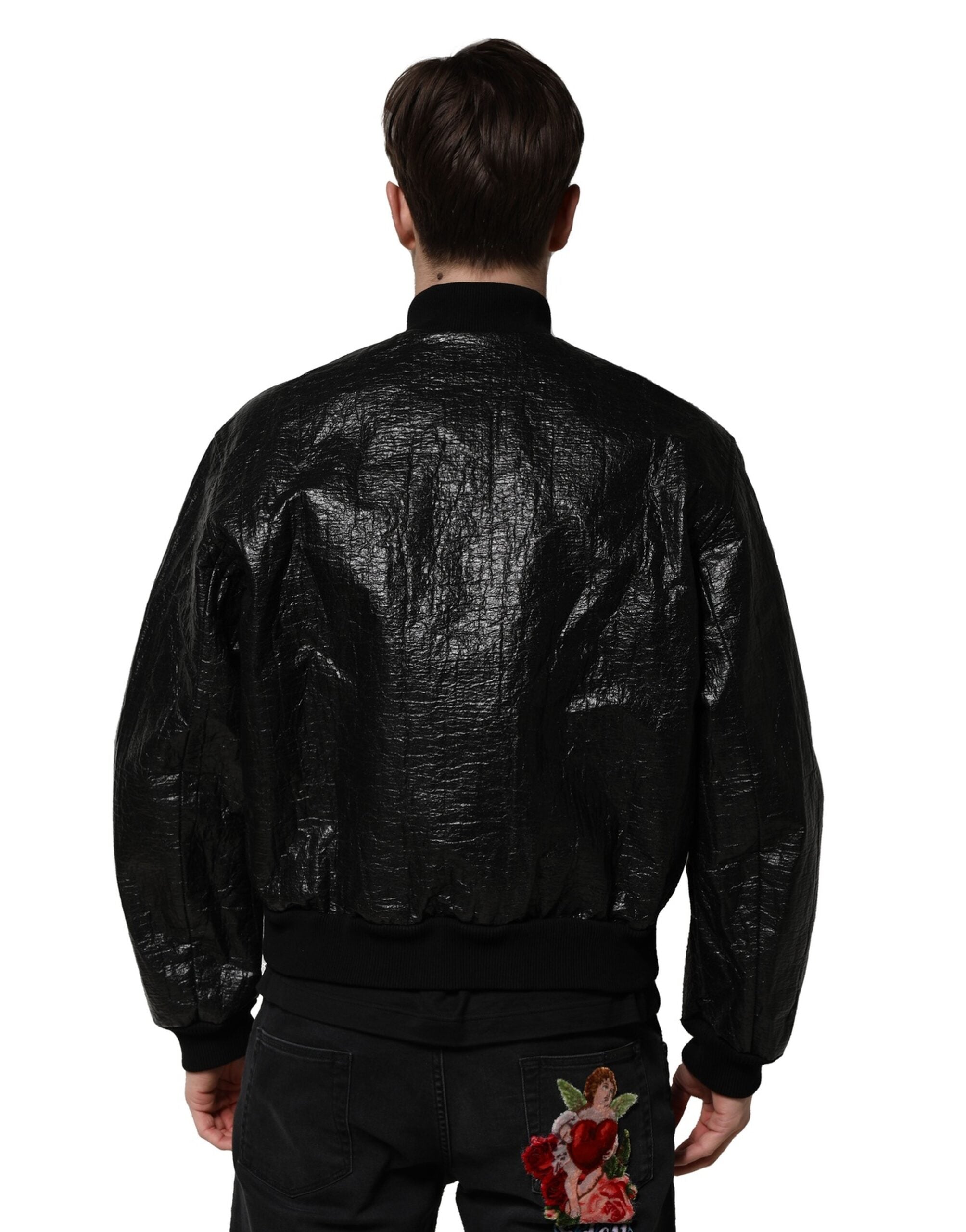 Dolce & Gabbana Schwarze Logo-Plakette Bomberjacke mit Reißverschluss