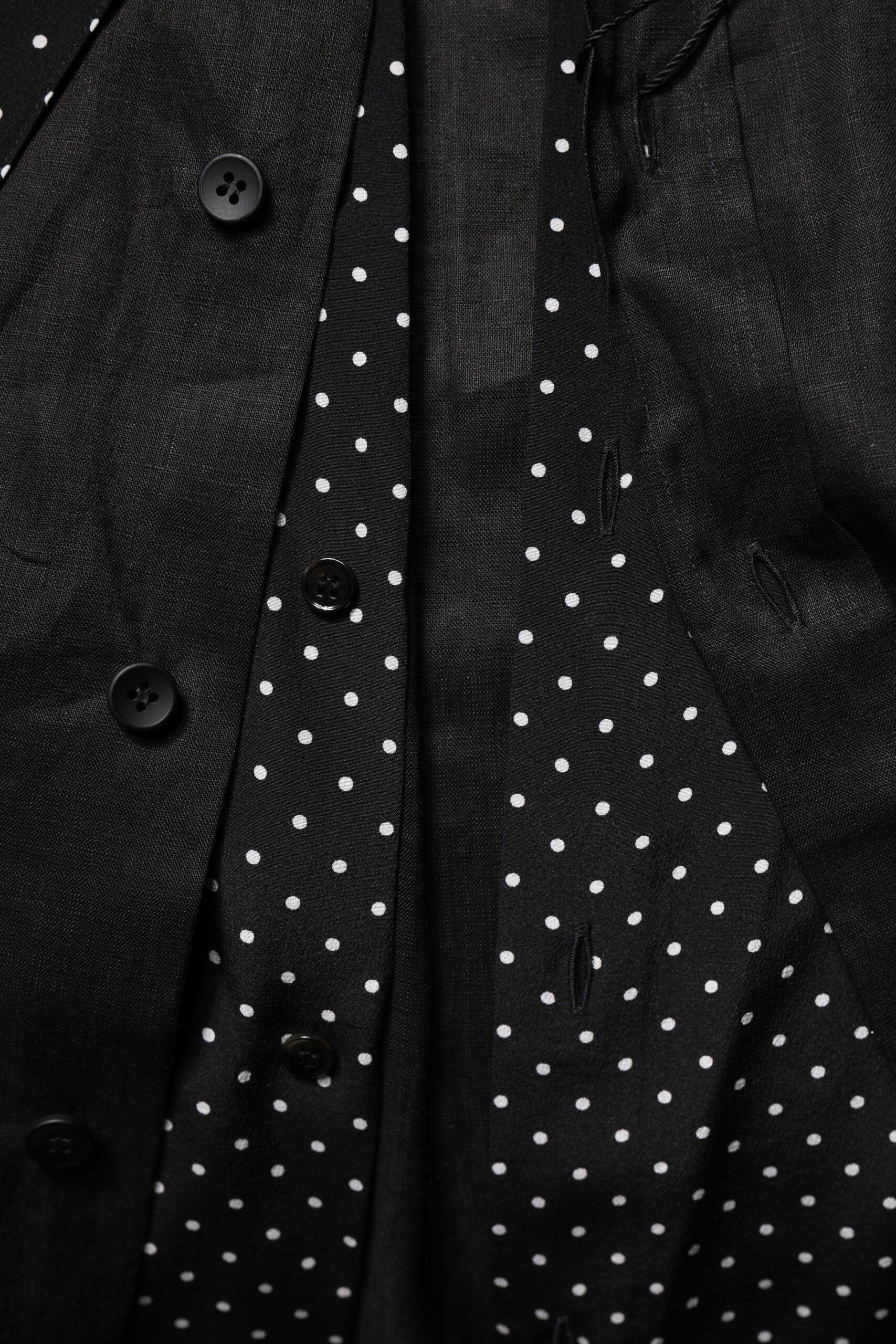 Dolce & Gabbana Schwarzes Polka Dot Leinen Seide Herren Freizeithemd